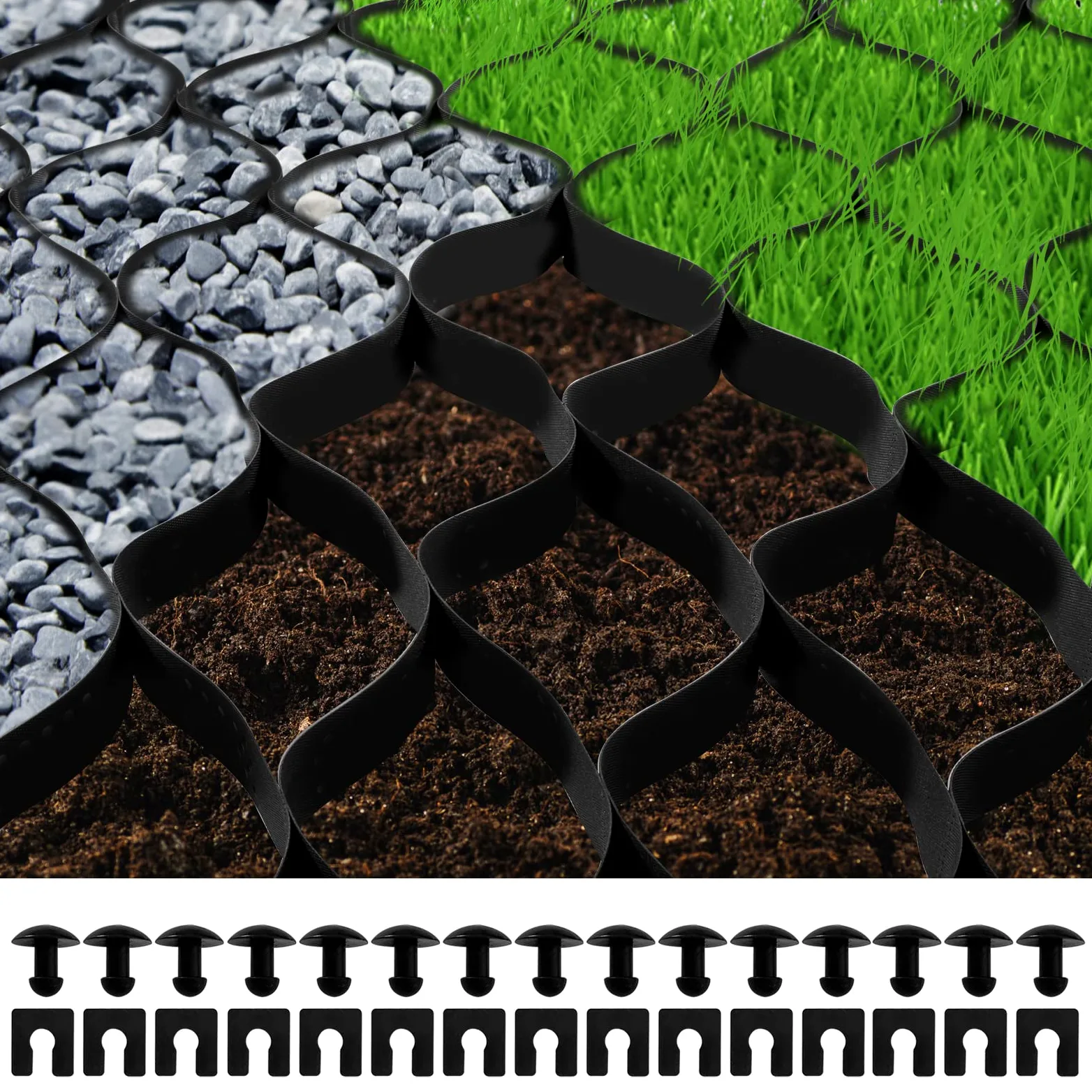 VEVOR Estabilizador de Grava 1885 lbs/pies2 Rejilla de Suelo Permeable 8,2m x 1,2m x 5,1cm para Entrada