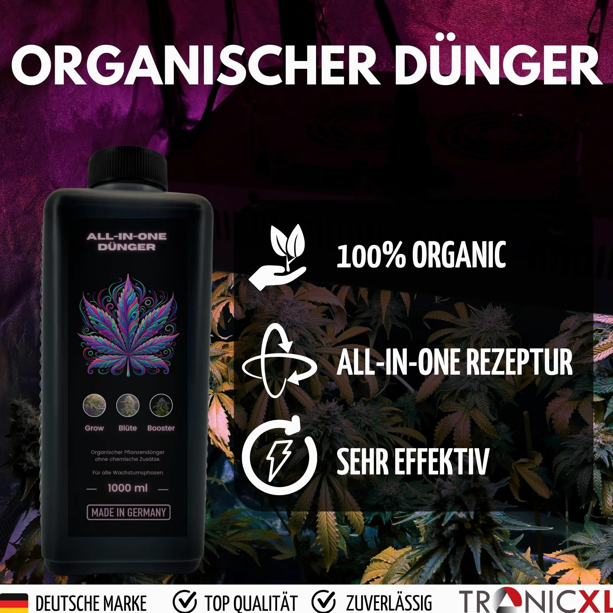 TronicXL Fertilizante premium de 5 litros I All in One I Indoor & Outdoor para la fase de crecimiento y floración, compatible con Growbox Grower 5 litros Grow & Blüte Starter Set Try Pack