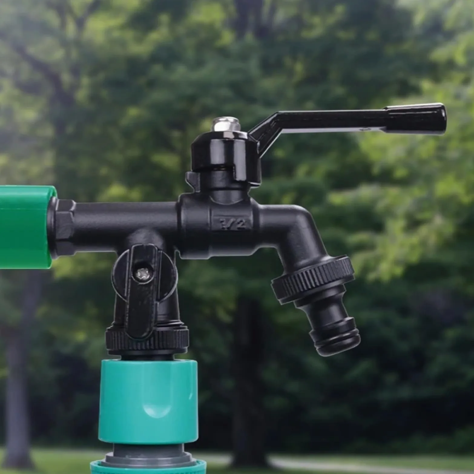Grifo de agua latón for exteriores con conector manguera, grifo jardín anticongelante, doble salida for lavadora, exterior resistente (2 pezones)(2 Nipple)