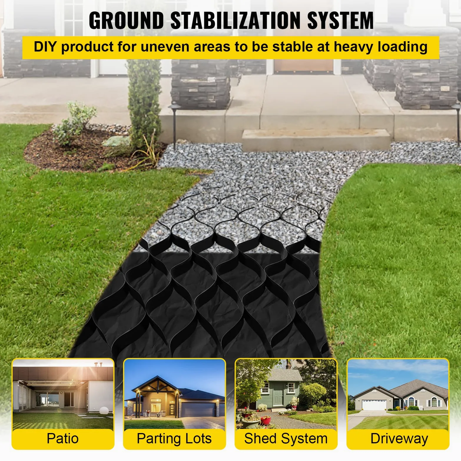 VEVOR Estabilizador de Grava 1885 lbs/pies2 Rejilla de Suelo Permeable 8,2m x 1,2m x 5,1cm para Entrada