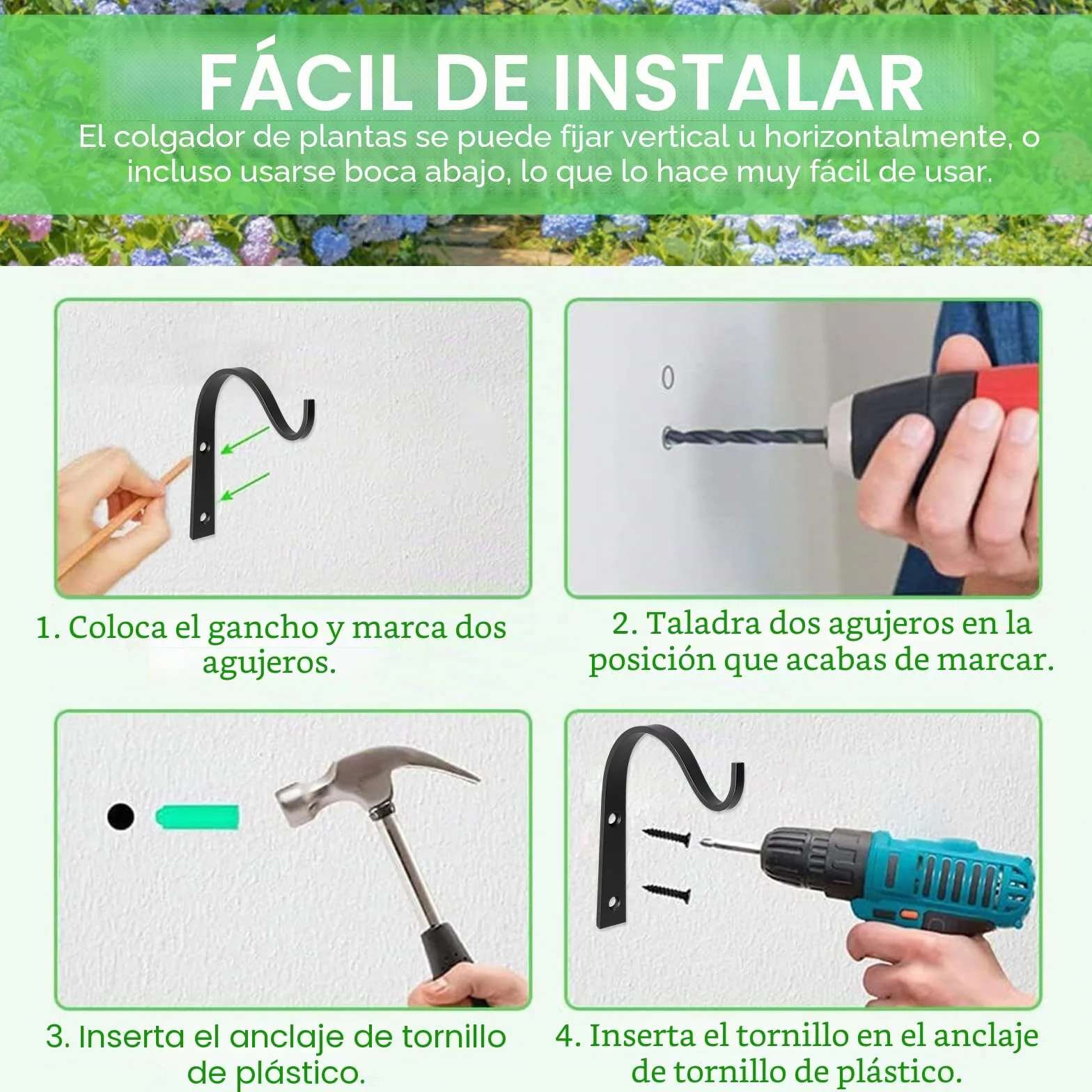 4 Piezas Gancho de Planta para Colgar en la Pared, Maceta Gancho Linterna, Ganchos Colgantes de Metal para Jardín, para Colgar plantas, Linternas, Comederos de Pájaros