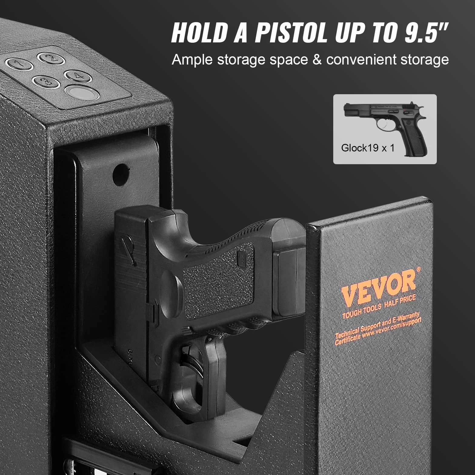 VEVOR Caja Fuerte para Armas Biométrica de Acero para 1 Pistola, 25,5x9,5x32 cm, Negro