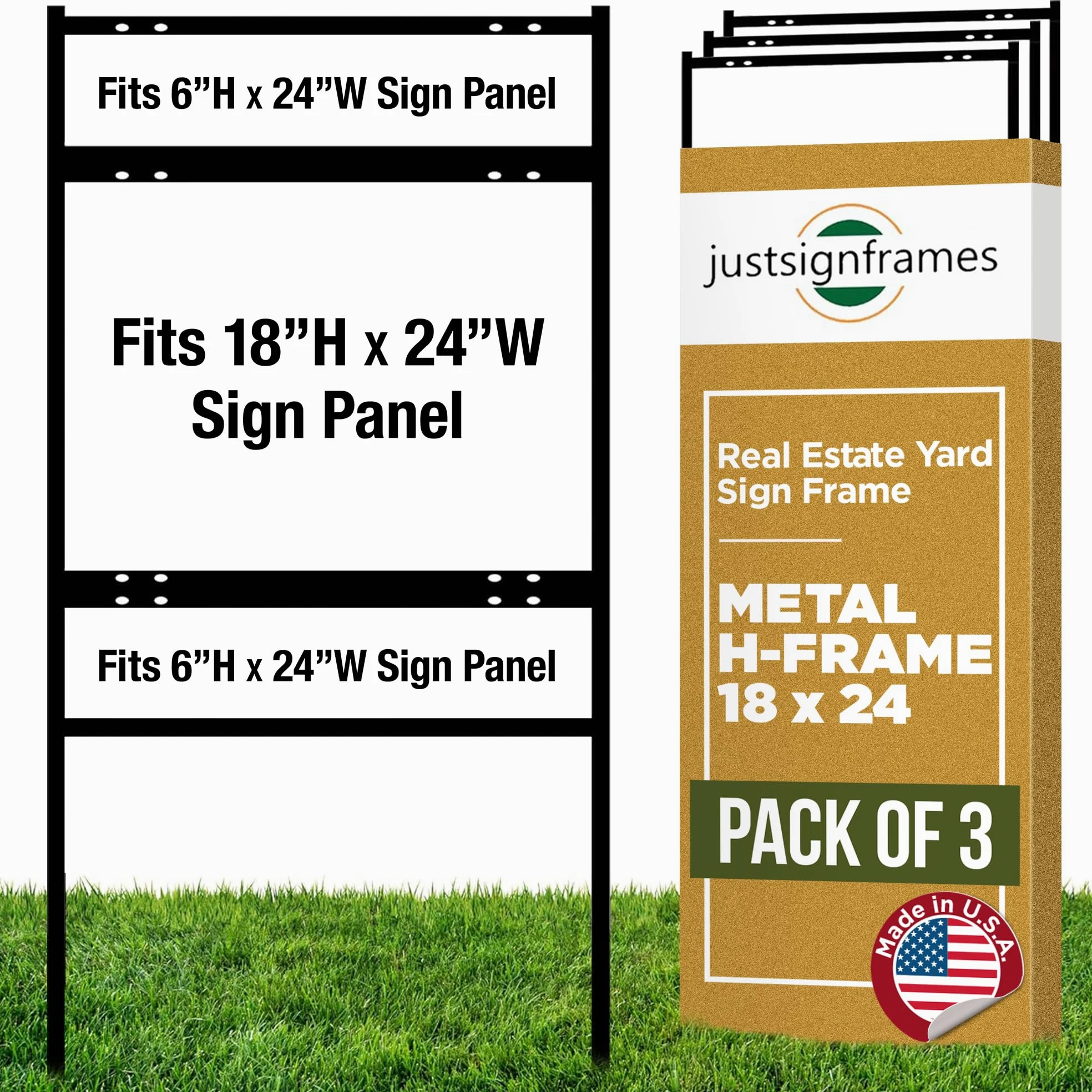 Generic Real Estate Yard Sign Marco en H de metal, 18 x 24 pulgadas con (2) jinetes, negro (paquete de 3), (C290)