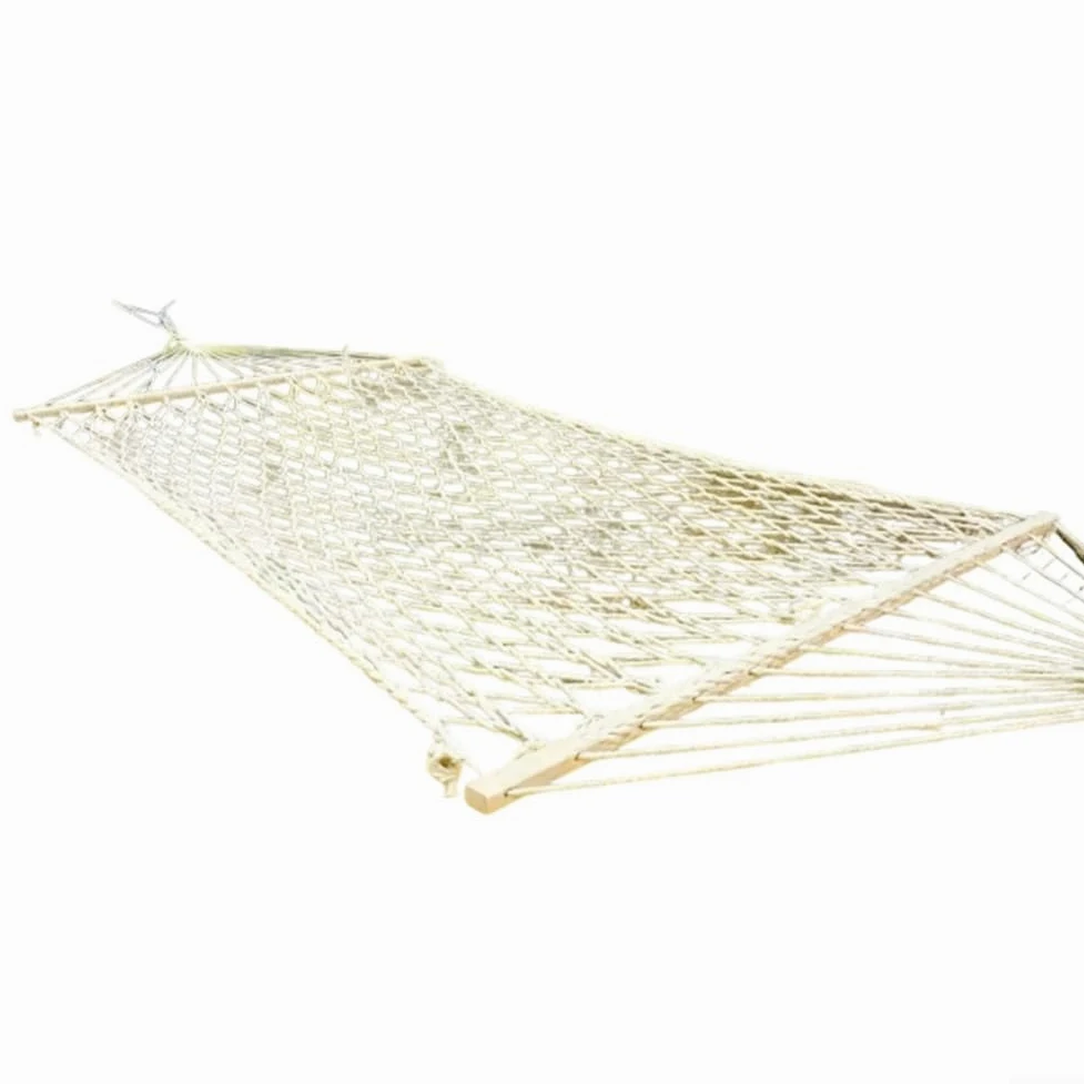 Hamacas grandes de cuerda de algodón con barras separadoras de madera dura, cama colgante tejida a mano para patio al aire libre, patio, jardín, piscina y uso en interiores (sin borlas)