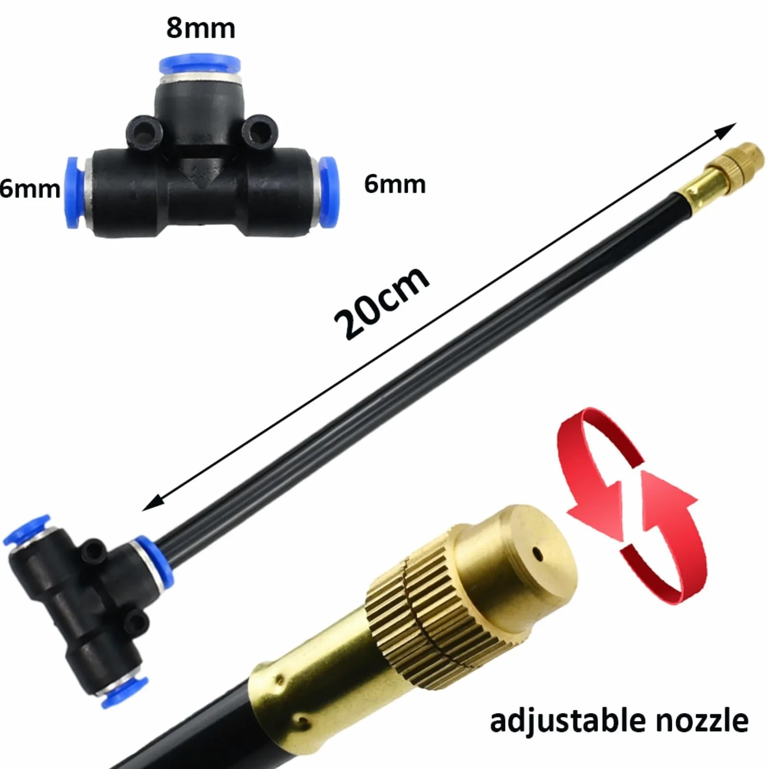 Kit De Riego por Goteo Actualizado Sistema De Riego De Jardín De 10M, Kits De Riego Automático For Patio De Invernadero con Conector Roscado De Latón De Doble Vía (Color : Black, Size : 10m)