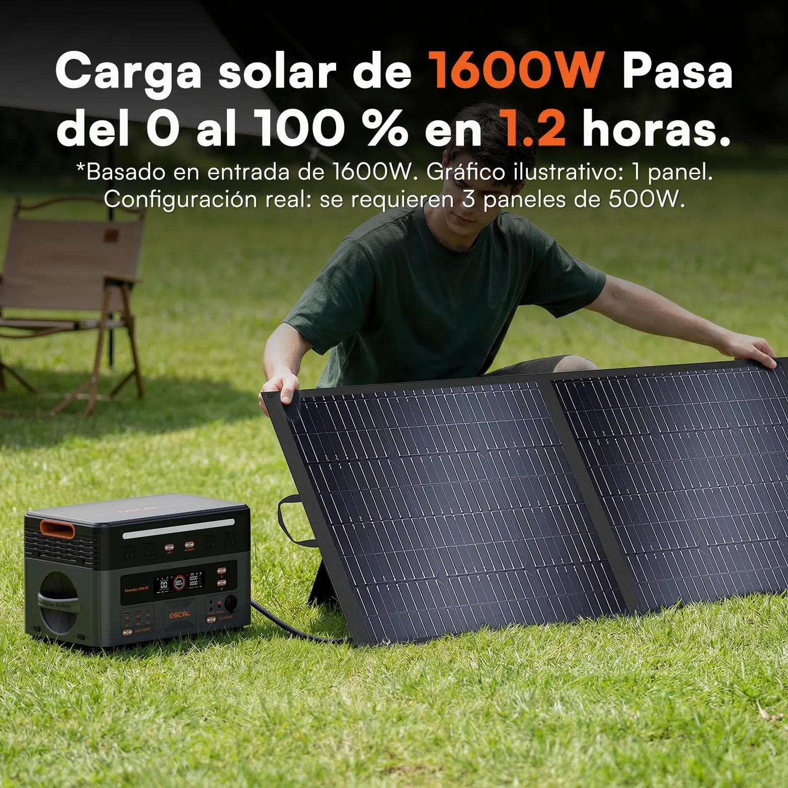 3600W Estación de Energía Portátil PowerMax 3600PE con 3 Panel 500W, Generador Solar 2016Wh, Batería LiFePO4, Carga Rápida 80% en 45min, APP, Power Station para Camping/Caravana/Emergencias