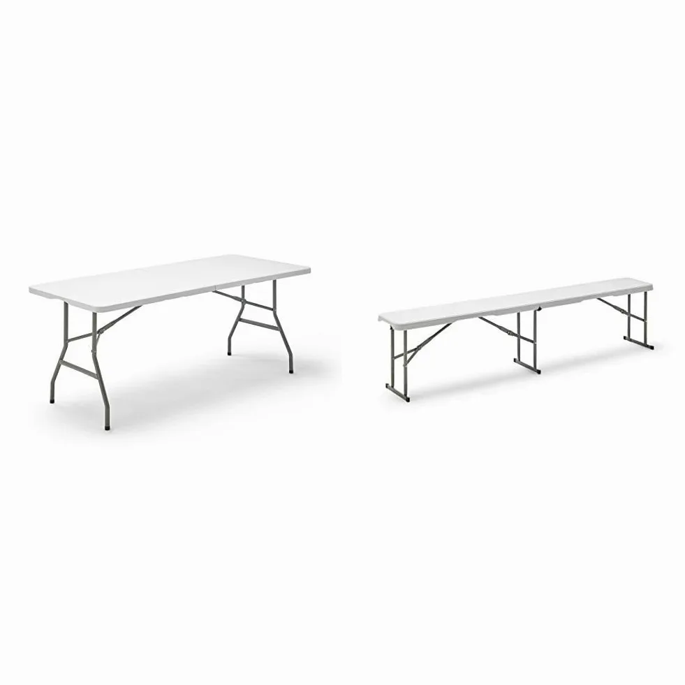KG KitGarden - Mesa Plegable Multifuncional, 180x74x74cm, Blanco, KG Folding 180 Banco Plegable Multifuncional, 180x28x43 cm, Blanco, Folding BC180