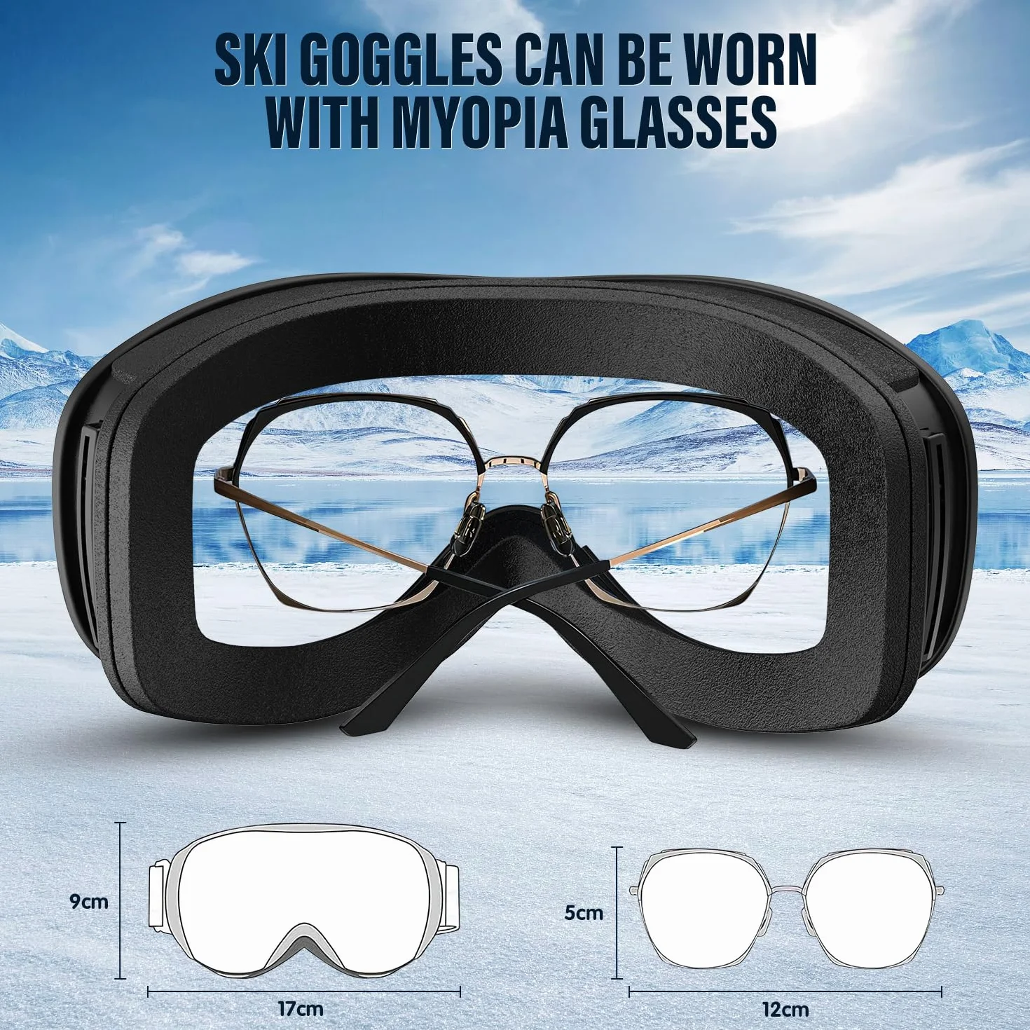 Onherm Gafas de Esquí Doble Lente Esférica Antiempañante Protección UV Compatibles con Casco y Gafas Graduadas