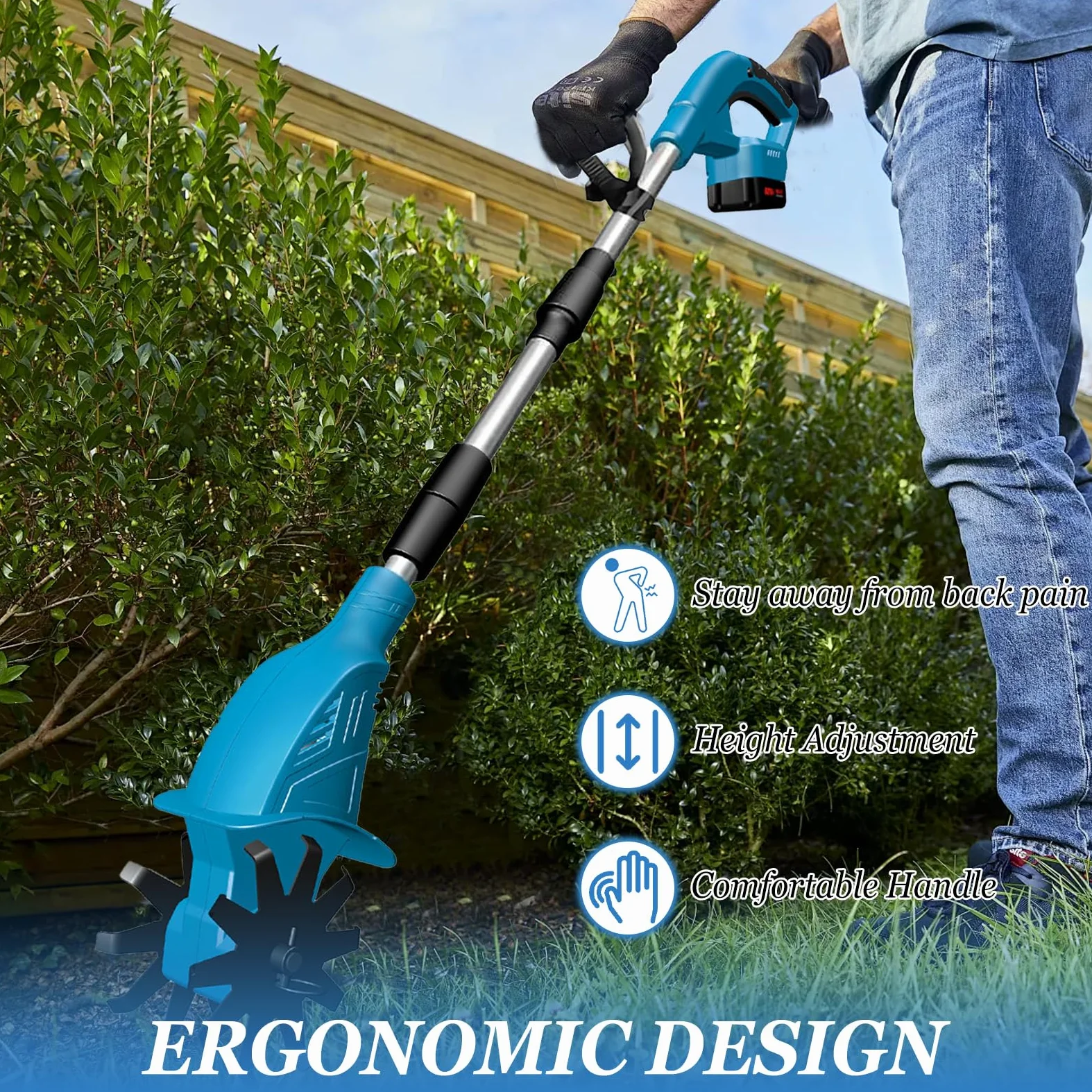 Cultivador a batería para baterías Makita de 18 V, motocultivador eléctrico de 300 W para la labranza y la jardinería, con 10 cm de Ancho de Trabajo y 15 cm de Profundidad de Trabajo, 360 RPM