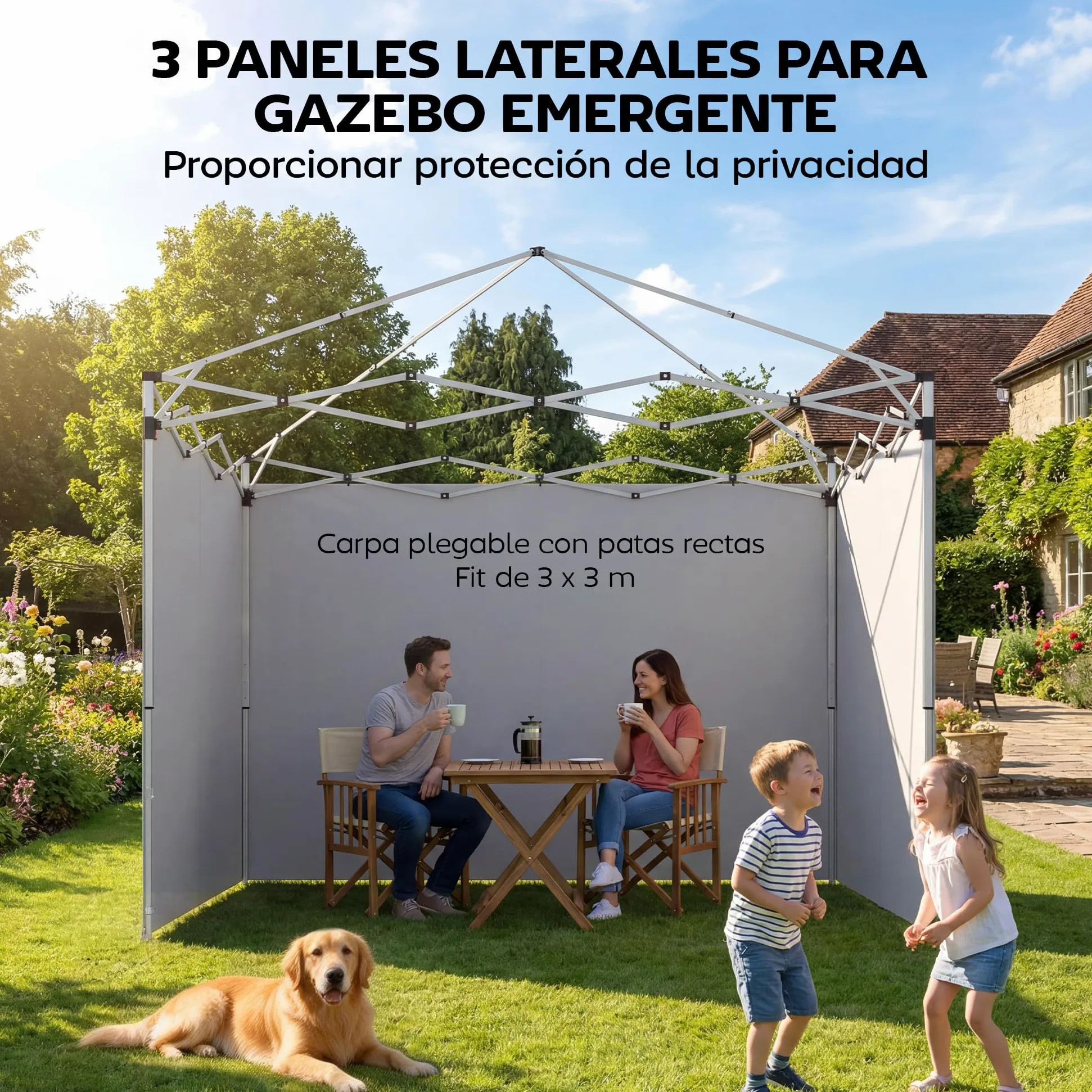 Outsunny 3 Paredes Laterales para Carpas de 3x3 m, Repuesto Cenador Tela Oxford 210D Cremallera, 300x200 cm, Blanco