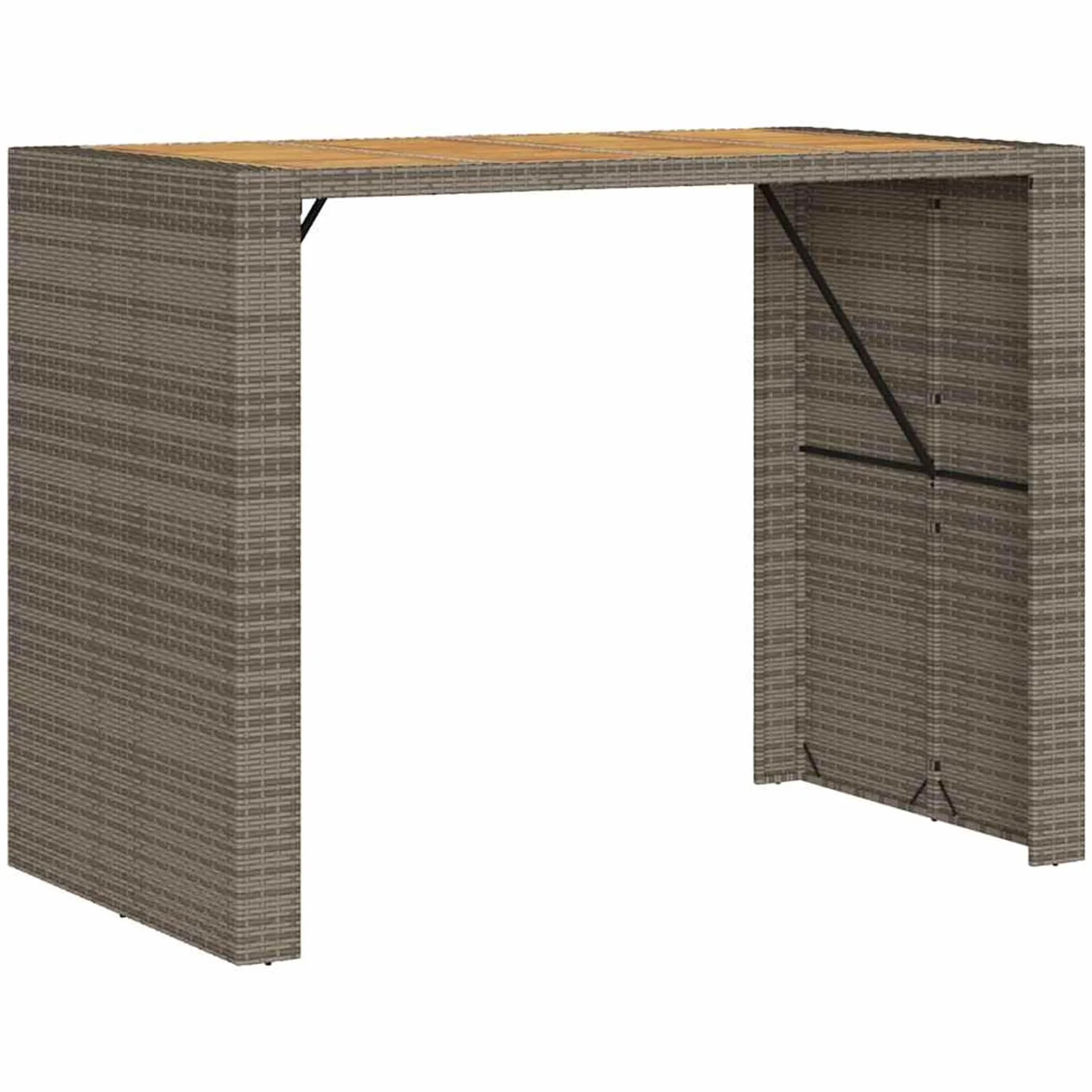 Homgoday Set Bar jardín sin Cojines 5 pzas ratán sintético Acacia Gris Barra Jardin Barra Bar Exterior mesas Altas y taburetes Dimensiones 145 cm
