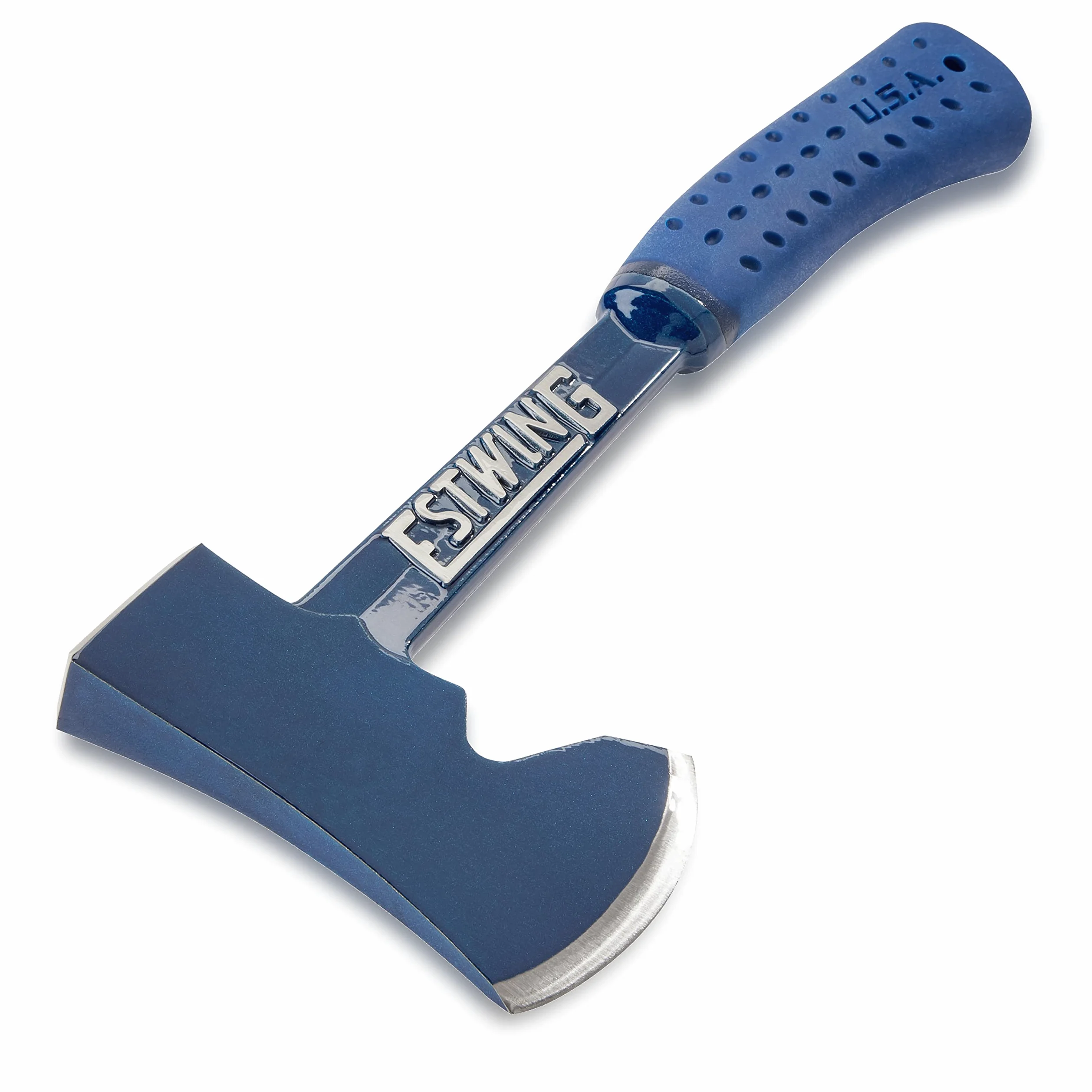 Estwing - Hacha, E6-25A | Hacha azul fabricada en Estados Unidos con extractor de estacas de tienda de campaña y agarre de reducción de golpes, E6-25A