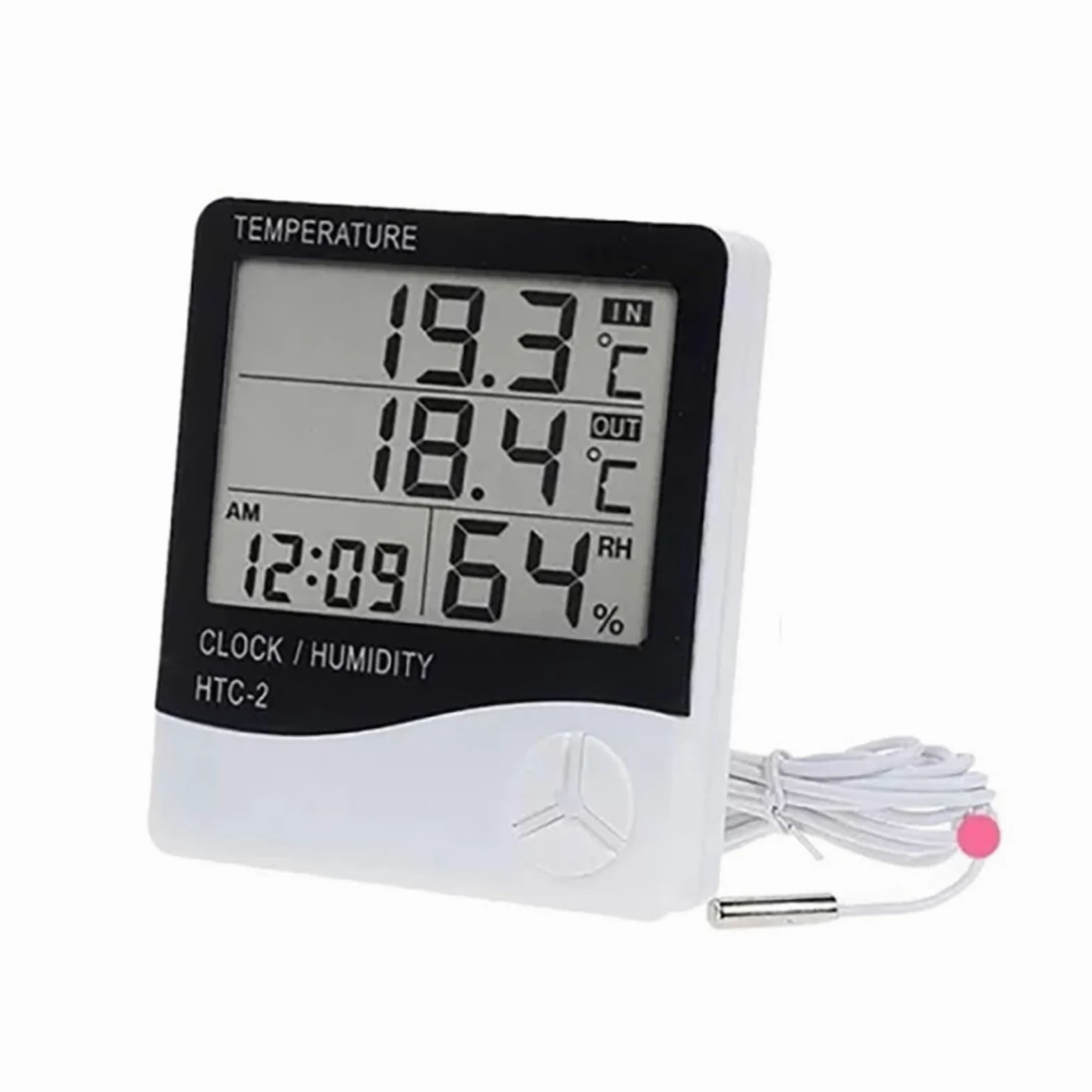 Termohigrómetro electrónico Digital LCD, medidor de Temperatura y Humedad, termómetro para Interiores y Exteriores, higrómetro, estación meteorológica, Reloj