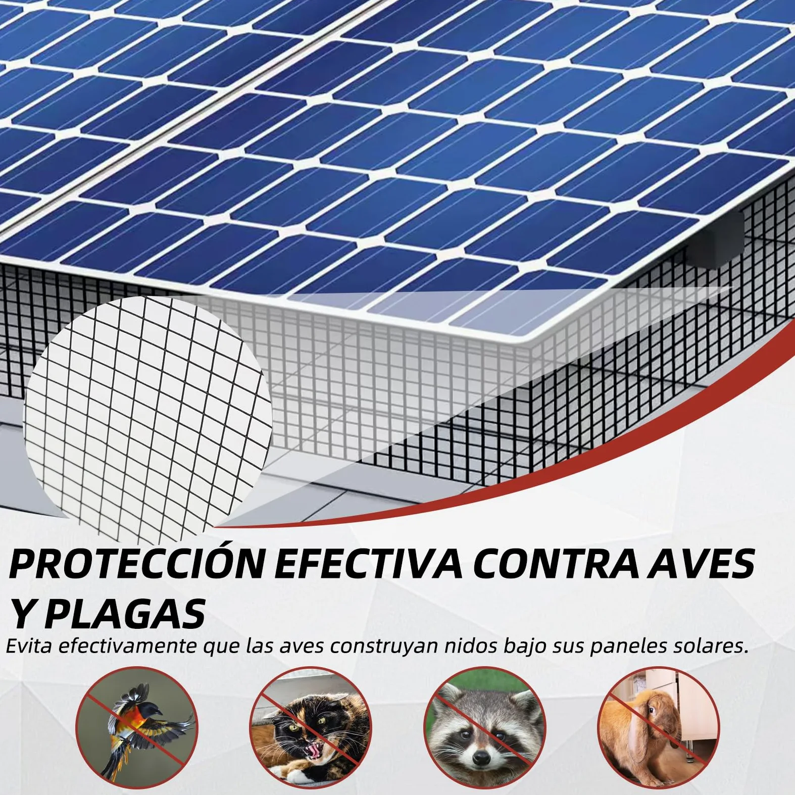 Red de protección contra pájaros para paneles solares, 30 m x 20 cm, revestimiento de PVC, inoxidable, incluye 100 bridas