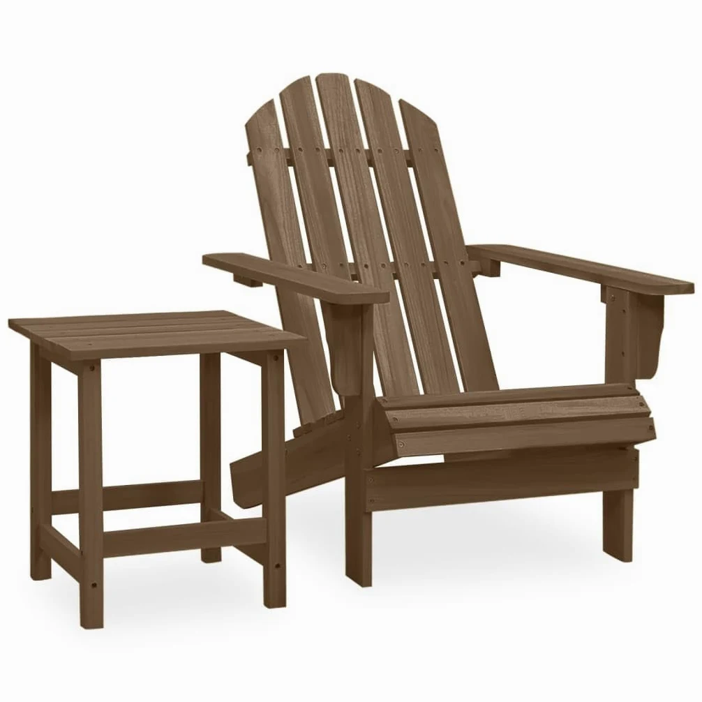 vidaXL Abeto Macizo Silla con Otomana y Mesa Jardín Adirondack Asiento Sillón Patio Terraza Balcón Exterior Tumbona Muebles Estable Marrón