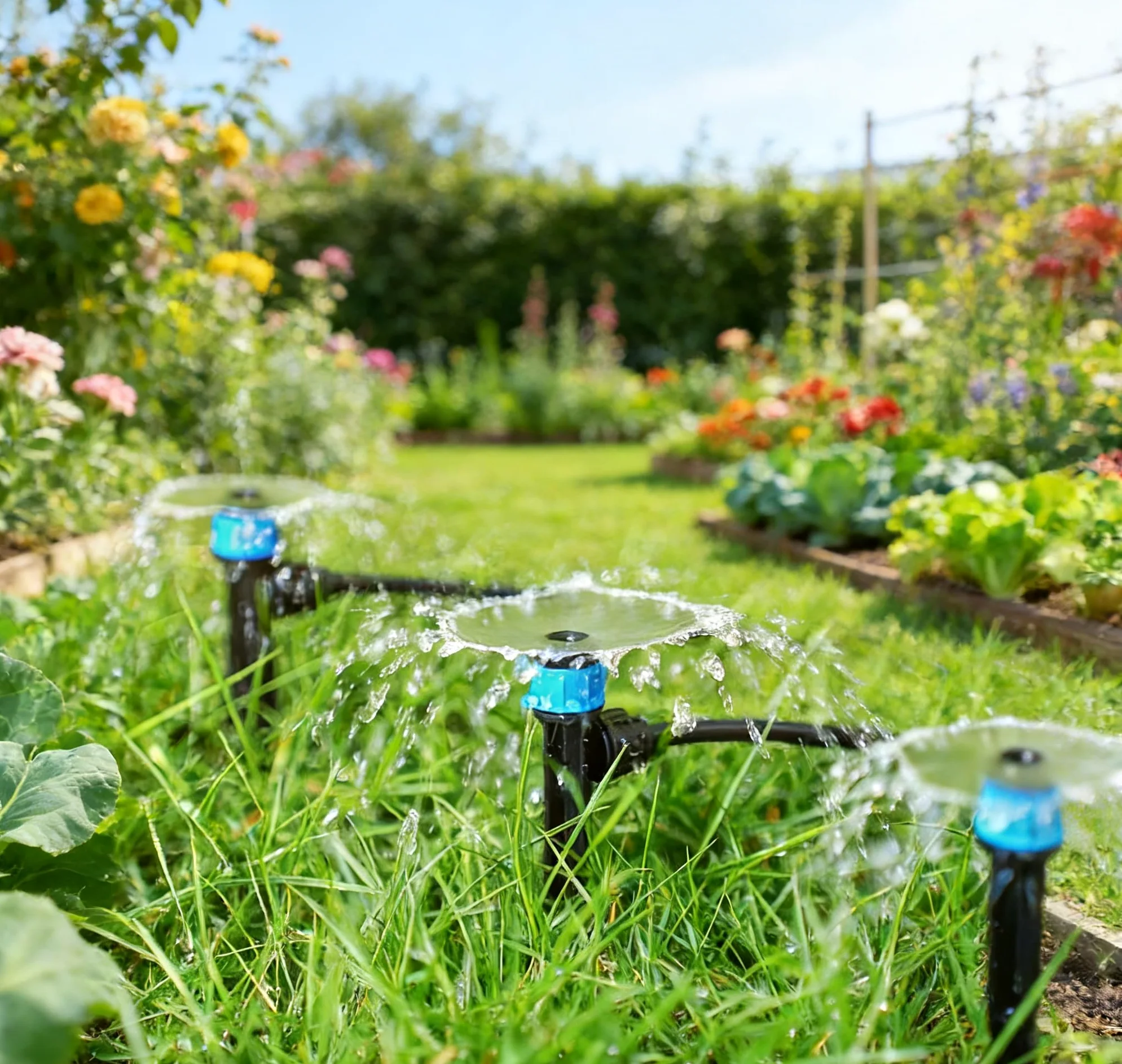 Goteros de riego por goteo ajustables Vortex: 20 unidades de emisores de riego con forma de abanico con estaca de flujo de agua con bloqueo de púas para tubos de 1/4 pulgadas para riego de jardín