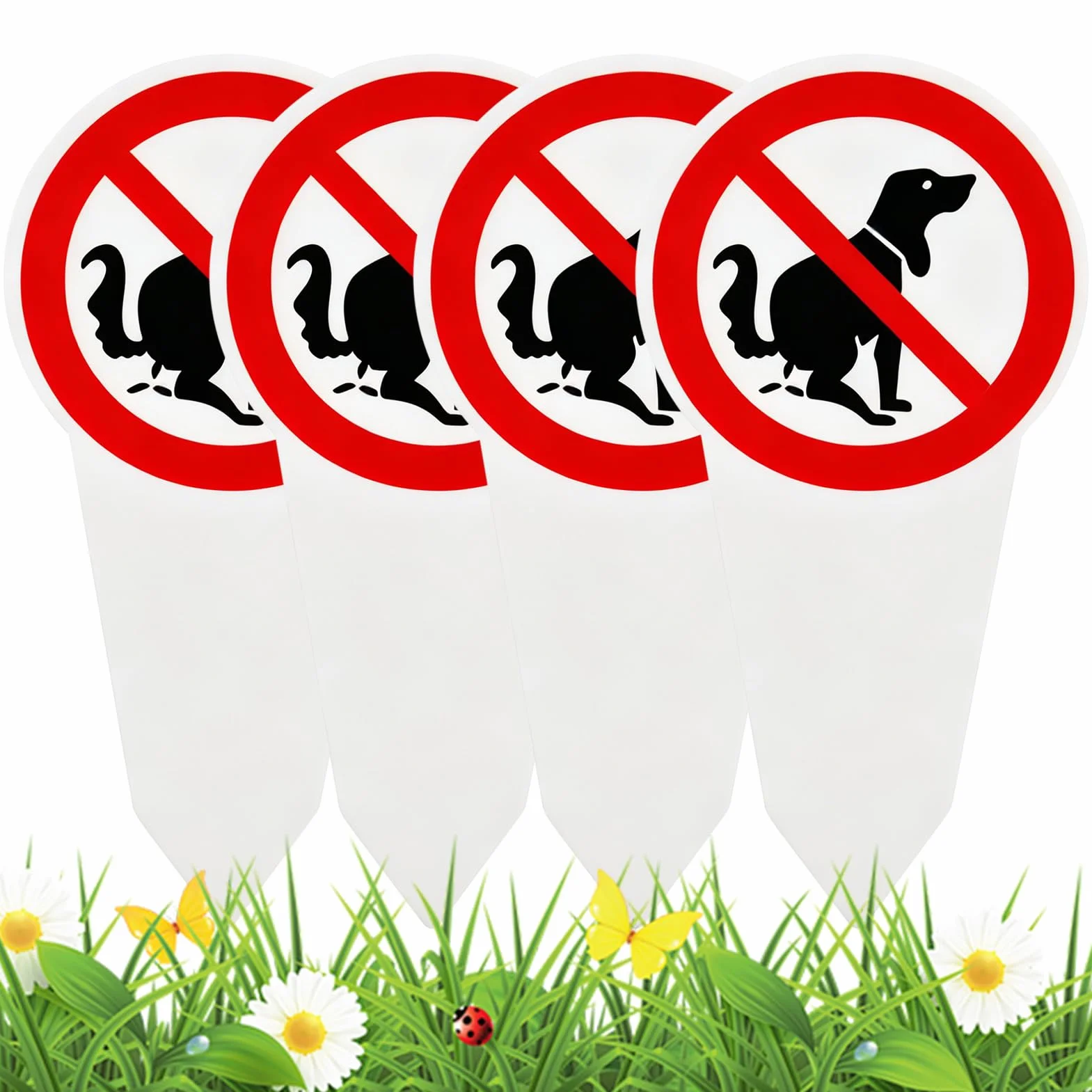 4 paneles de excrementos caninos prohibidos, señalización de PVC para jardín, césped, parque, impreso a doble cara, resistente a las inclemencias del tiempo, con estaca de fijación