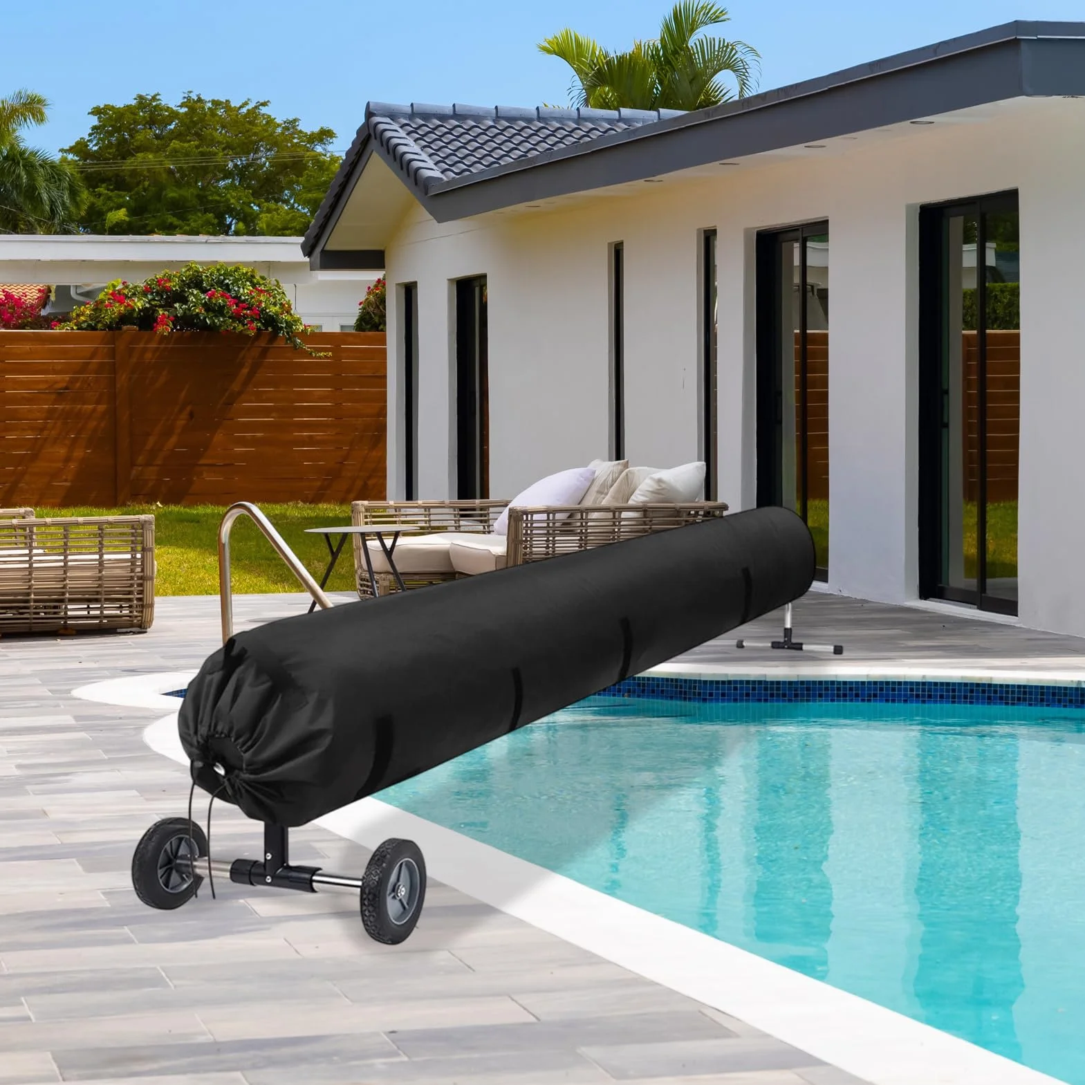 Cubierta De Carrete Solar De Piscina, Cubierta Protectora De La Manta Solar Resistente Al Agua 420d Para La Cubierta Protectora De La Piscina Sobre El Suelo Y La Piscina Enterrada