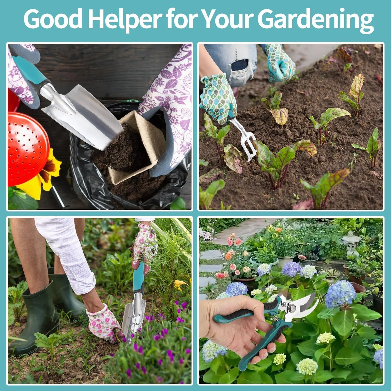 7 Piezas Herramientas de Jardín Kit Jardineria,Kit de Jardinería,Herramientas de Mano de Jardín,para Trasplantar Flores y Verduras,Aflojar el Suelo,Desherbar