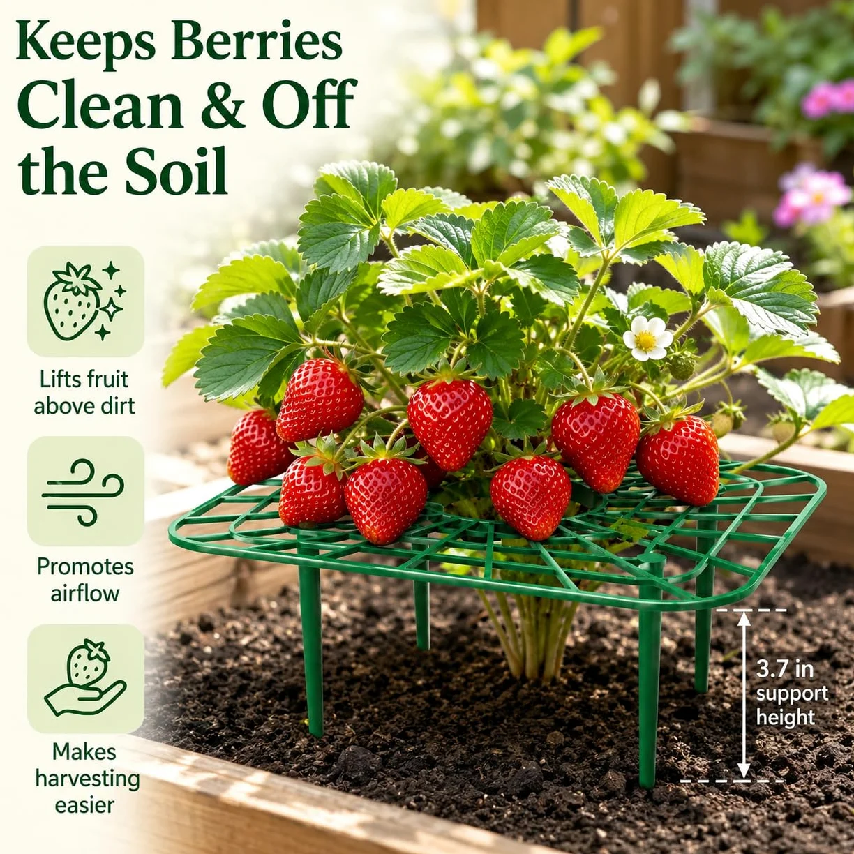 Paquete de 10 soportes de plástico para plantas de fresa, marcos estilo alambre de jardín para camas elevadas y macetas, soportes ligeros para plantas de flores y verduras, jardinería al aire