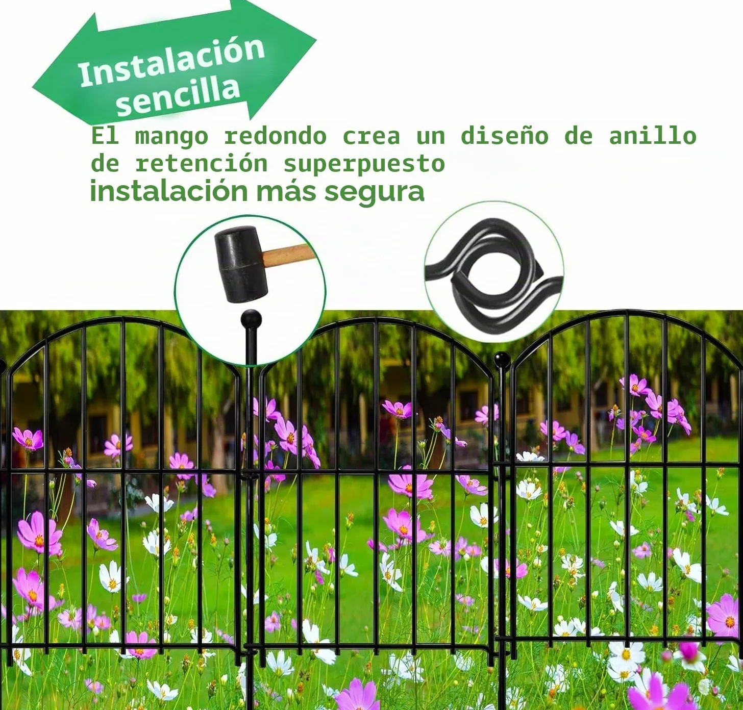 ANAMPION Valla de jardín, total 330cm largo x 43cm alto,10 PCS | Elementos de valla metal,11 barras de fijación,Valla Decorativa de Jardín,para barrera animales,Exteriores,Flores(Arco）