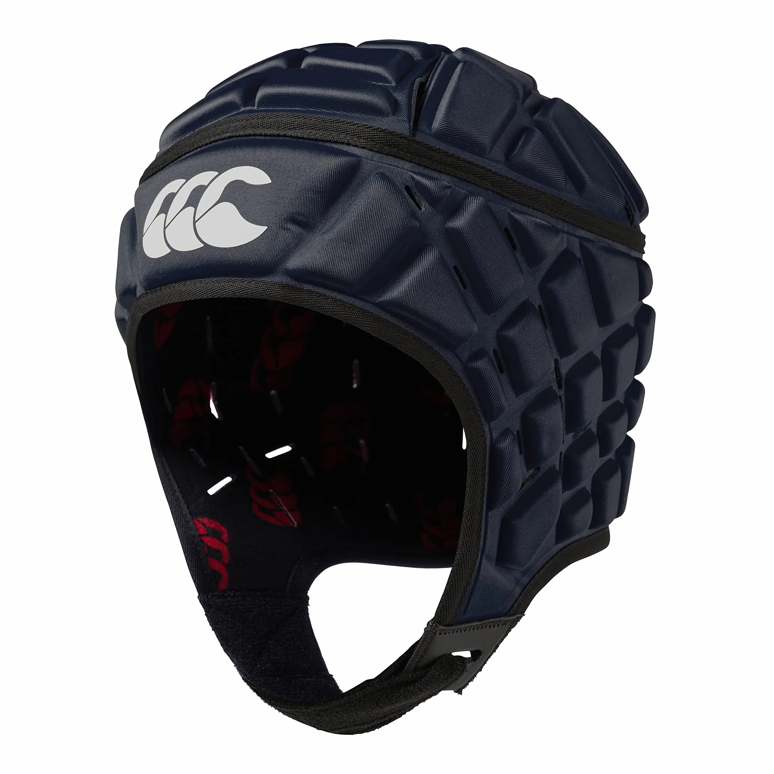 Canterbury Protector de cabeza Raze Rugby Gorra Scrum cobertura completa Correa de barbilla borde suave Agujeros ventilación acolchado