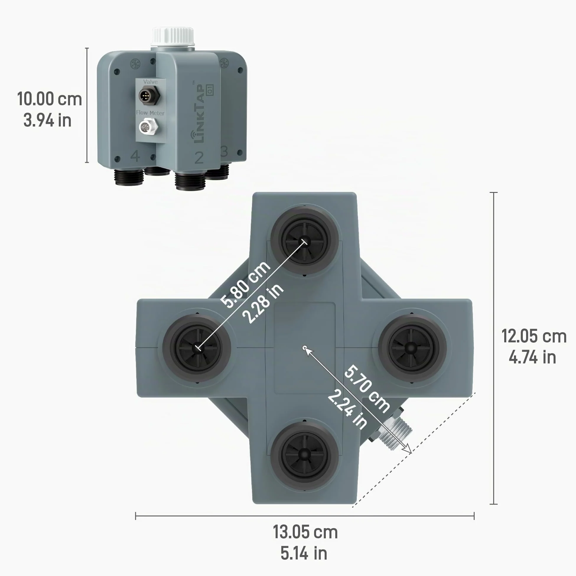LinkTap Q1 Programador de Riego 4 Salidas y Gateway, 4 Caudalímetros, IP66 | Temporizador 4 Zonas Independientes, Riego Clima/Volumen/Tiempo, Detección Fallos y Fugas, Alimentación Flex, Anti-Helada