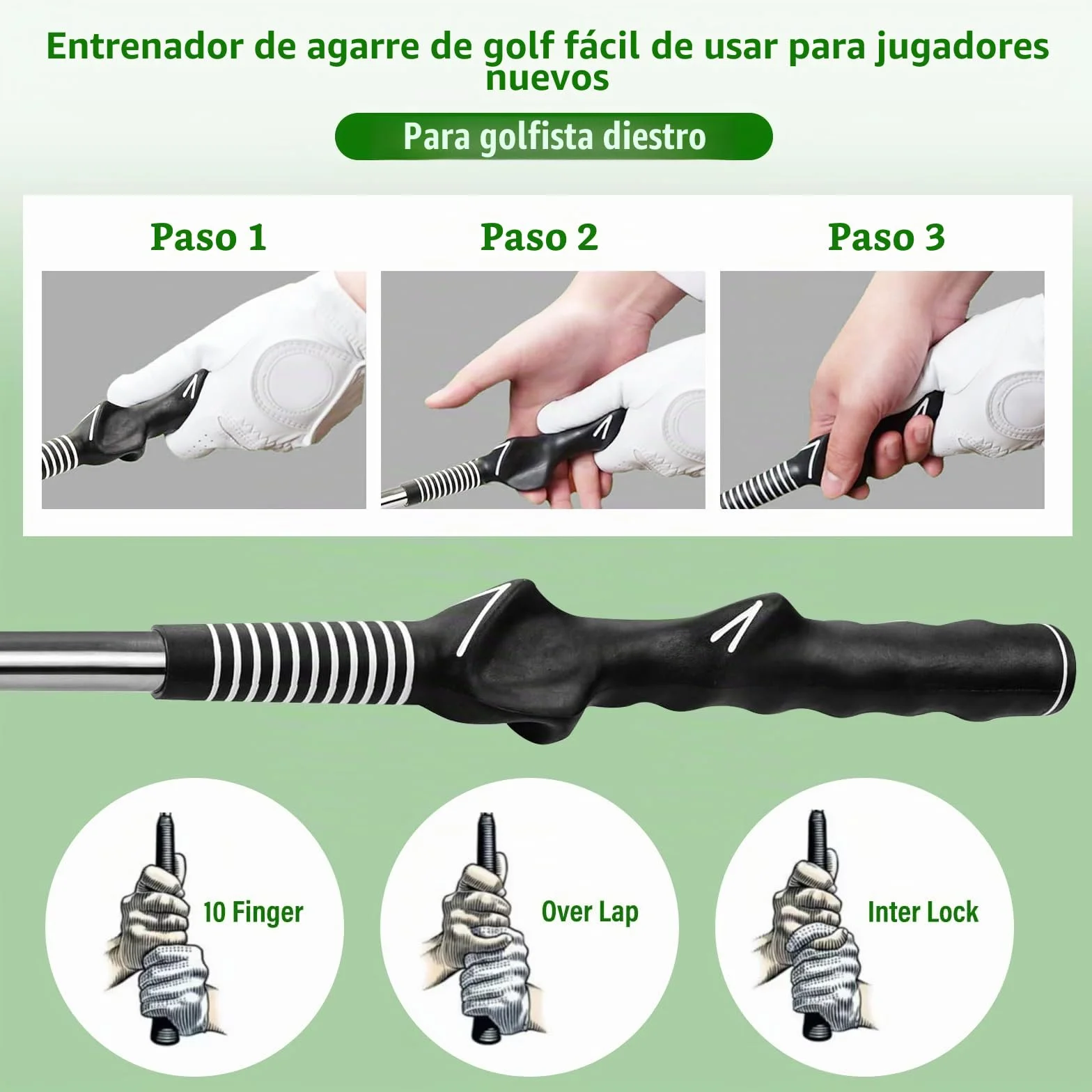 Entrenador de Swing de Golf Telescópico Retráctil con Click para Diestros