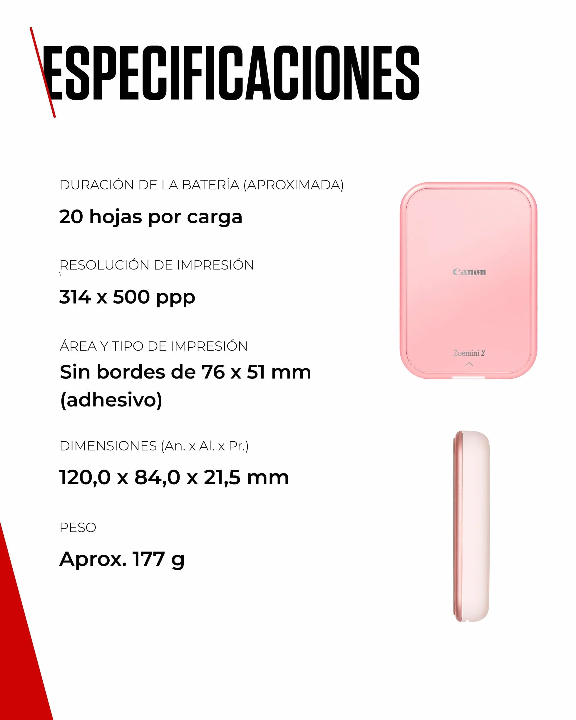 Canon Zoemini 2 Impresora Fotográfica Instantánea Compacta Bluetooth 5.0 USB-C Rosa