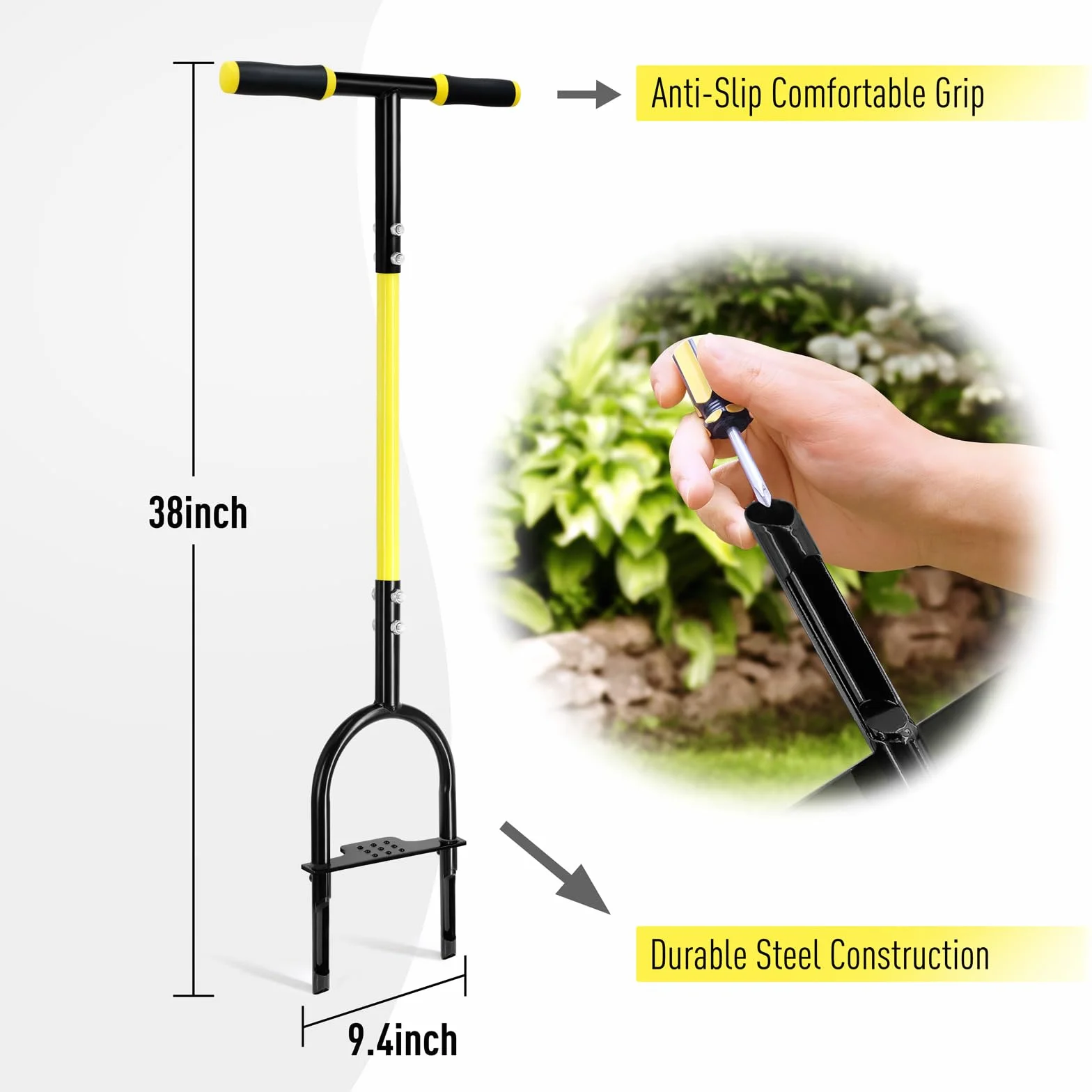 JARDINEER Aireador de césped, herramienta de extracción de hueso, aireador manual para compactación del suelo, aireador de césped para patios pequeños, jardín, césped
