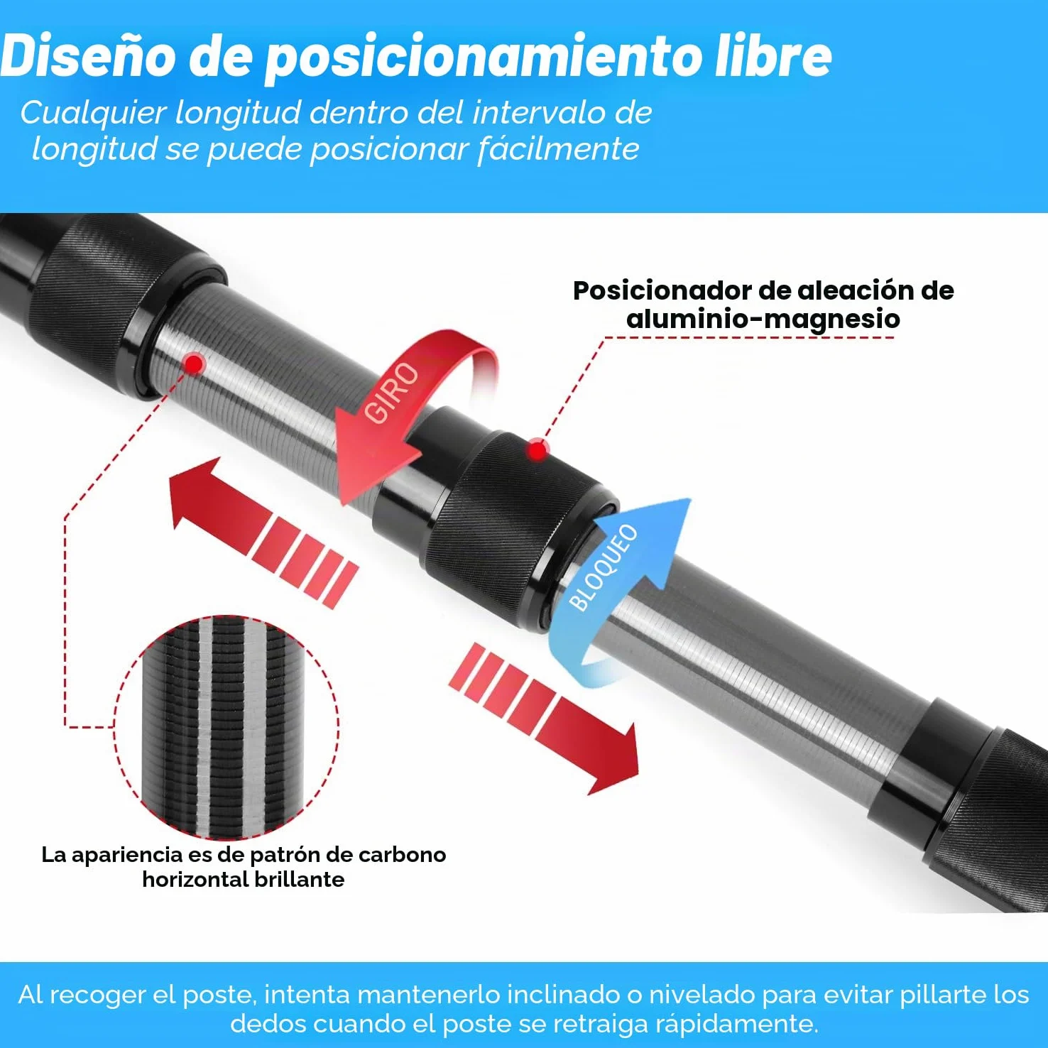 DOBEN Barra telescópica para piscina de fibra de carbono, barra de piscina ajustable de 1,4 m hasta 4,6 m, barra telescópica profesional para piscina, barras de limpieza para red de skimmer, cepillo,