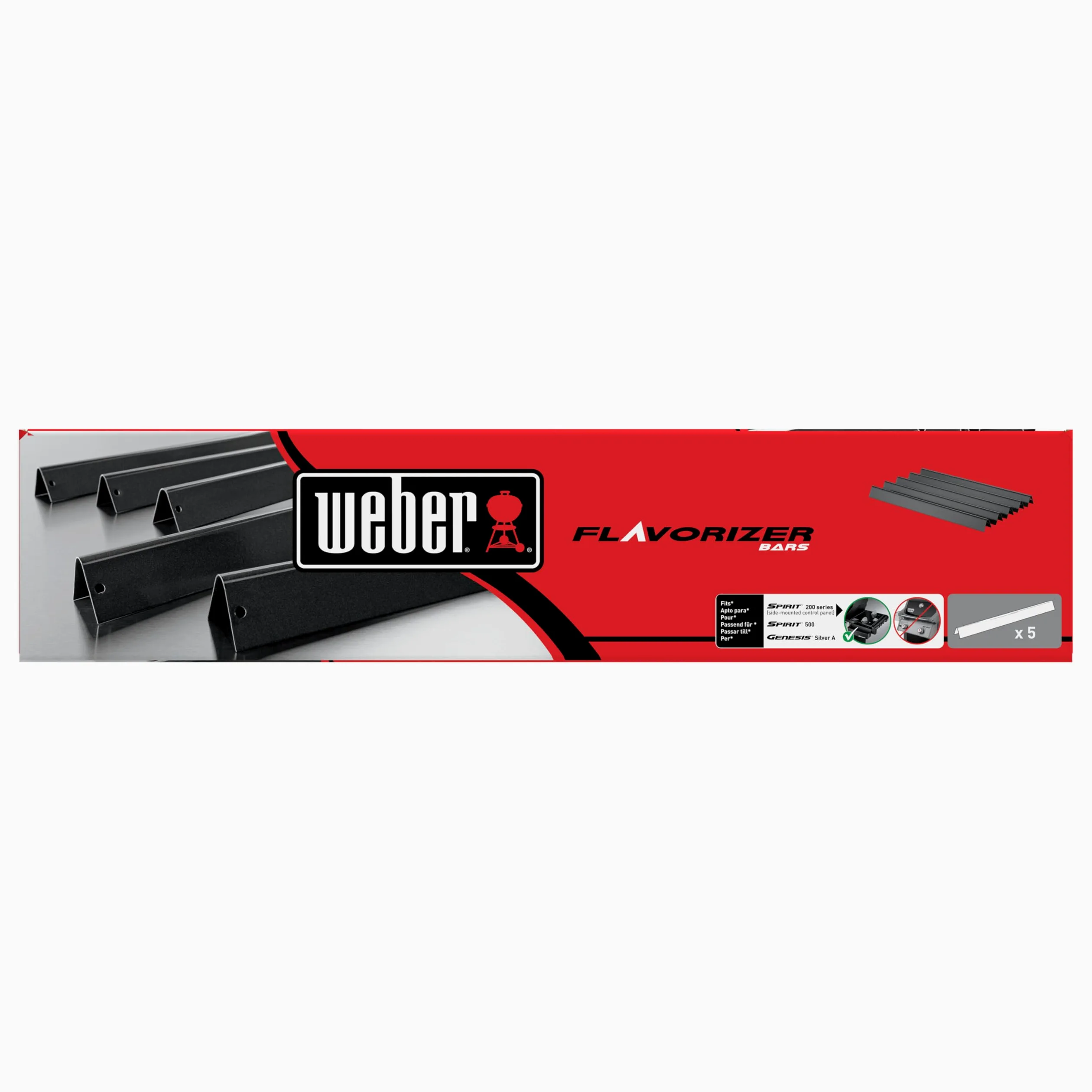 Weber Flavorizer Bars esmaltadas para Spirit Serie 200 hasta 2012 / Set de 5 Barras de Acero con Esmalte de Porcelana para Calor Uniforme, Negro (7534)