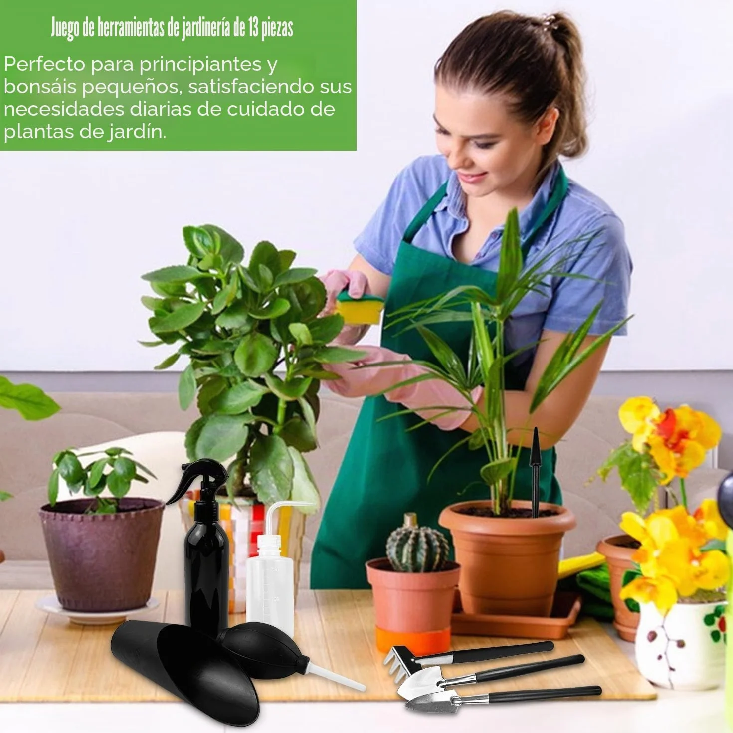 Kit Bonsai, 13 Unidades Kit Cuidado Bonsai, Bonsai Kit para Plantas con Bolsa de Almacenamiento, Mini Kit de Jardinería
