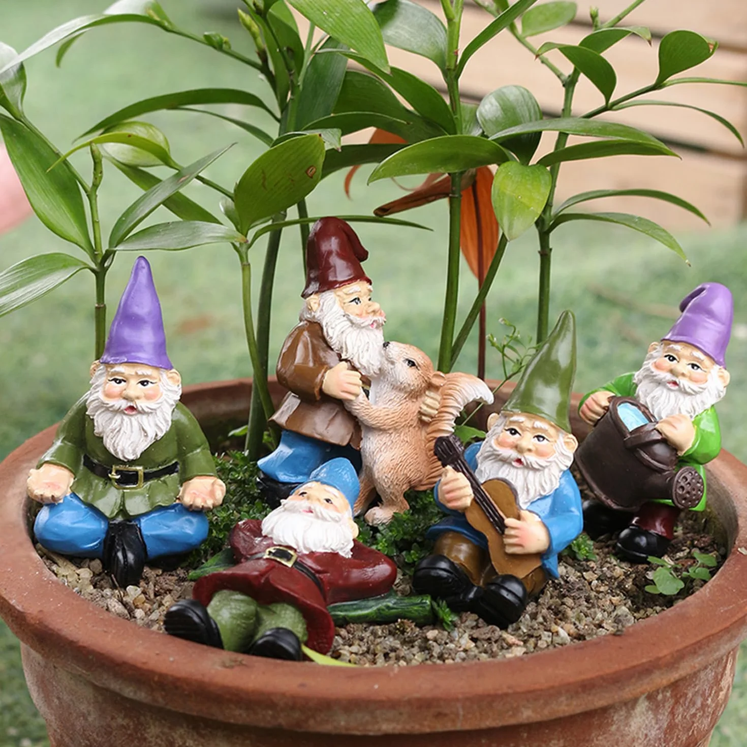 5 Stück Gnomos De Maceta De Plantas, Decoracion Jardin Exterior, Estatua De Gnomo En Miniatura De Bonsái, Enano Pequeño Gnomos De Jardín En Miniatura, para Patio, Oficina, Jardín, Escritorio