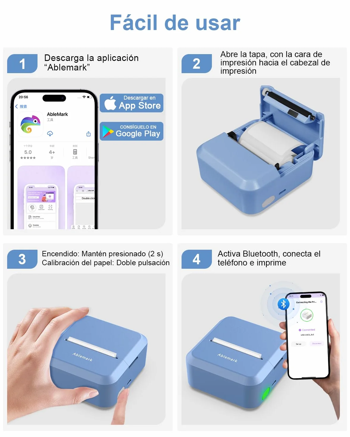 Mini Impresora Térmica Bluetooth Portátil para Etiquetas, Notas, Fotos DIY (12-50mm)