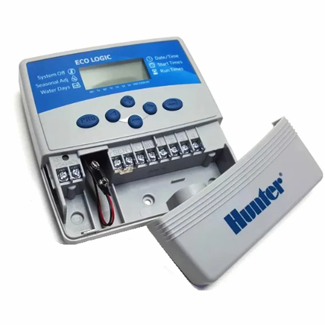 GNCGarden Programador de riego eléctrico Eco Logic 6 Estaciones Interior Hunter - Hunter ELC-601I-E - Hunter Eco-Logic Programador de Interior - Temporizador para riego 24V