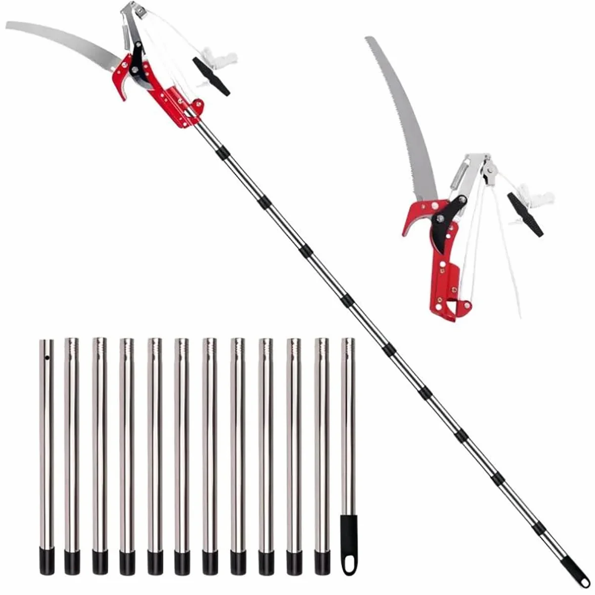 NEWFUN Pertiga Telescopica Podar,Sierra Podar,Pertiga Podar,82-528cm Tijeras de Podar Telescópicas 2 In 1，Herramientas Jardineria，Regulable en altura，Para esquilar en el jardín, recoger fruta