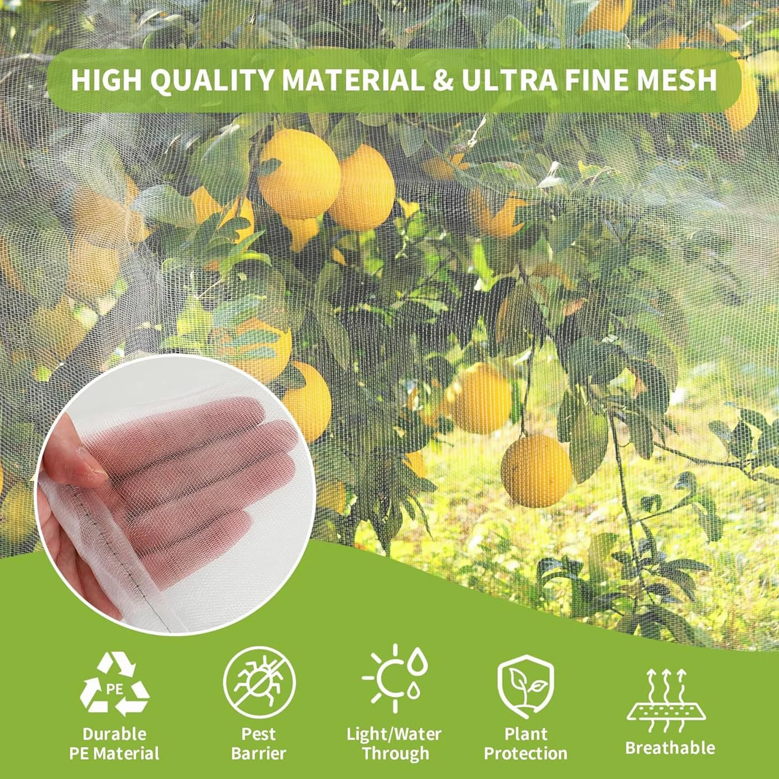 Red antipájaros y ct para plantas con cremallera y cordón, malla 60 (1 mm), protección transpirable contra insectos asiáticos, pájaros y pulgones - Saco de cubierta para árboles frutales