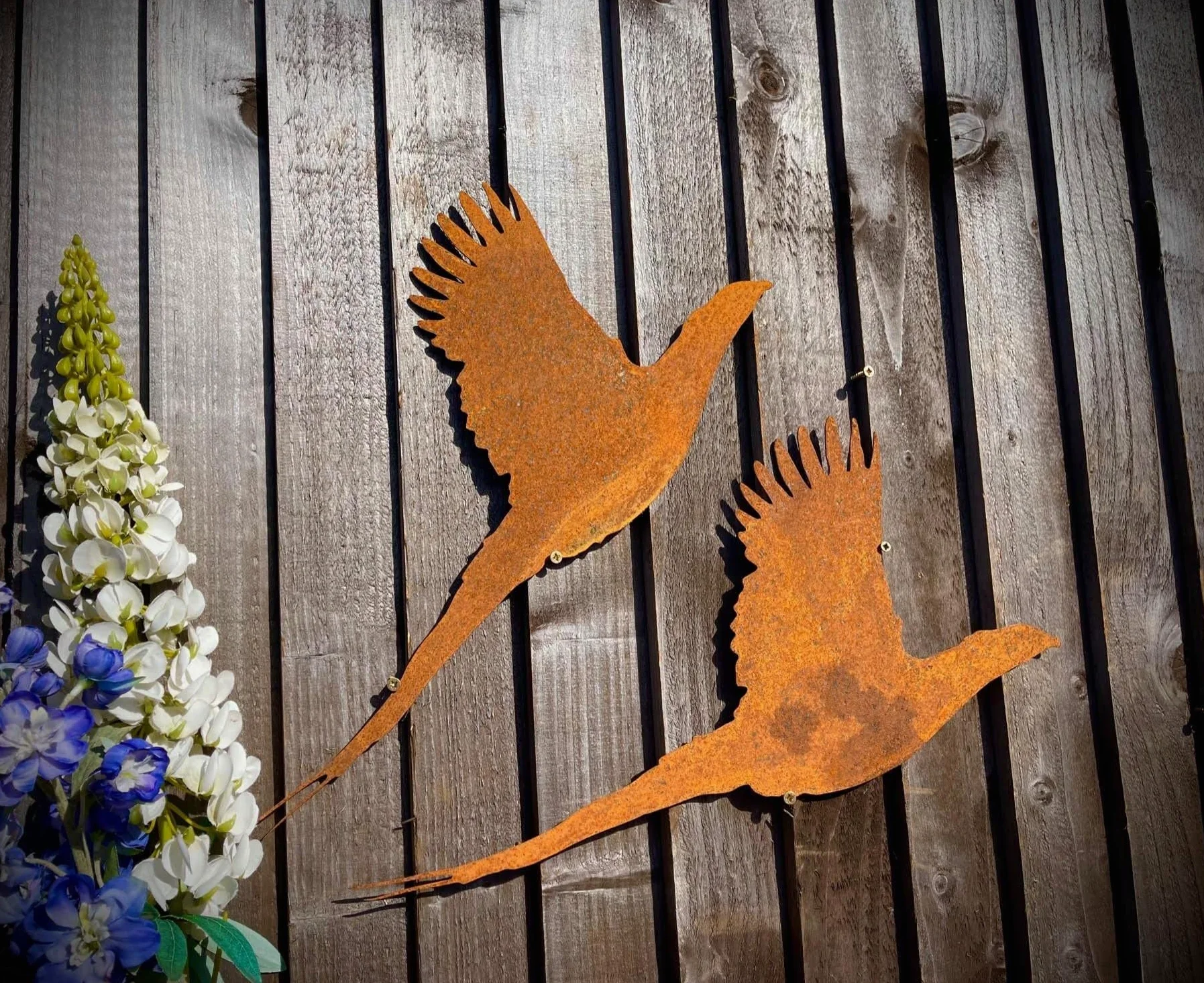 Pequeño par rústico exterior faisán pájaro jardín pared casa puerta valla cartel colgante metal arte escultura regalo regalo