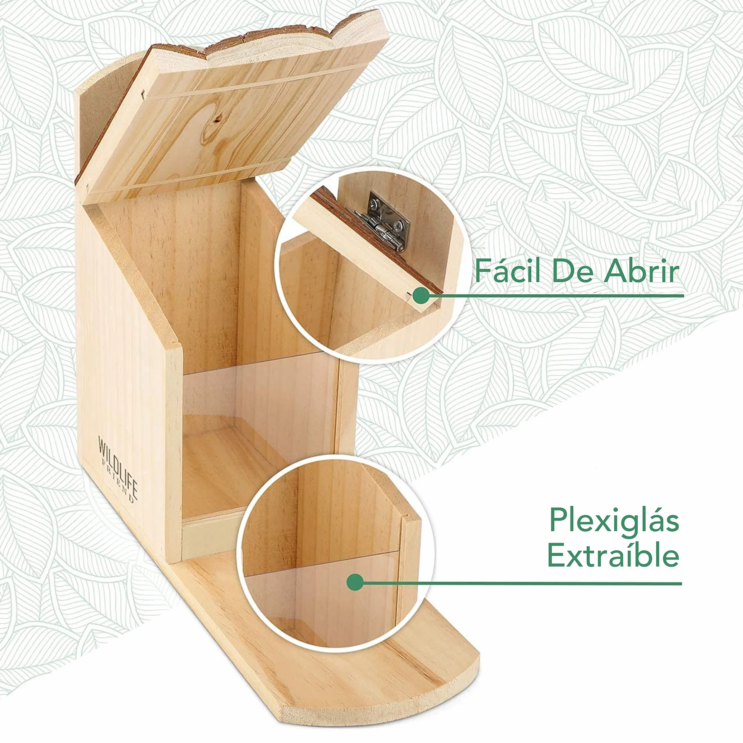 WILDLIFE FRIEND I Comedero para Ardillas - de Madera de Pino con Techo de Corteza - Estación de Alimentación, Alimentador de Ardilla