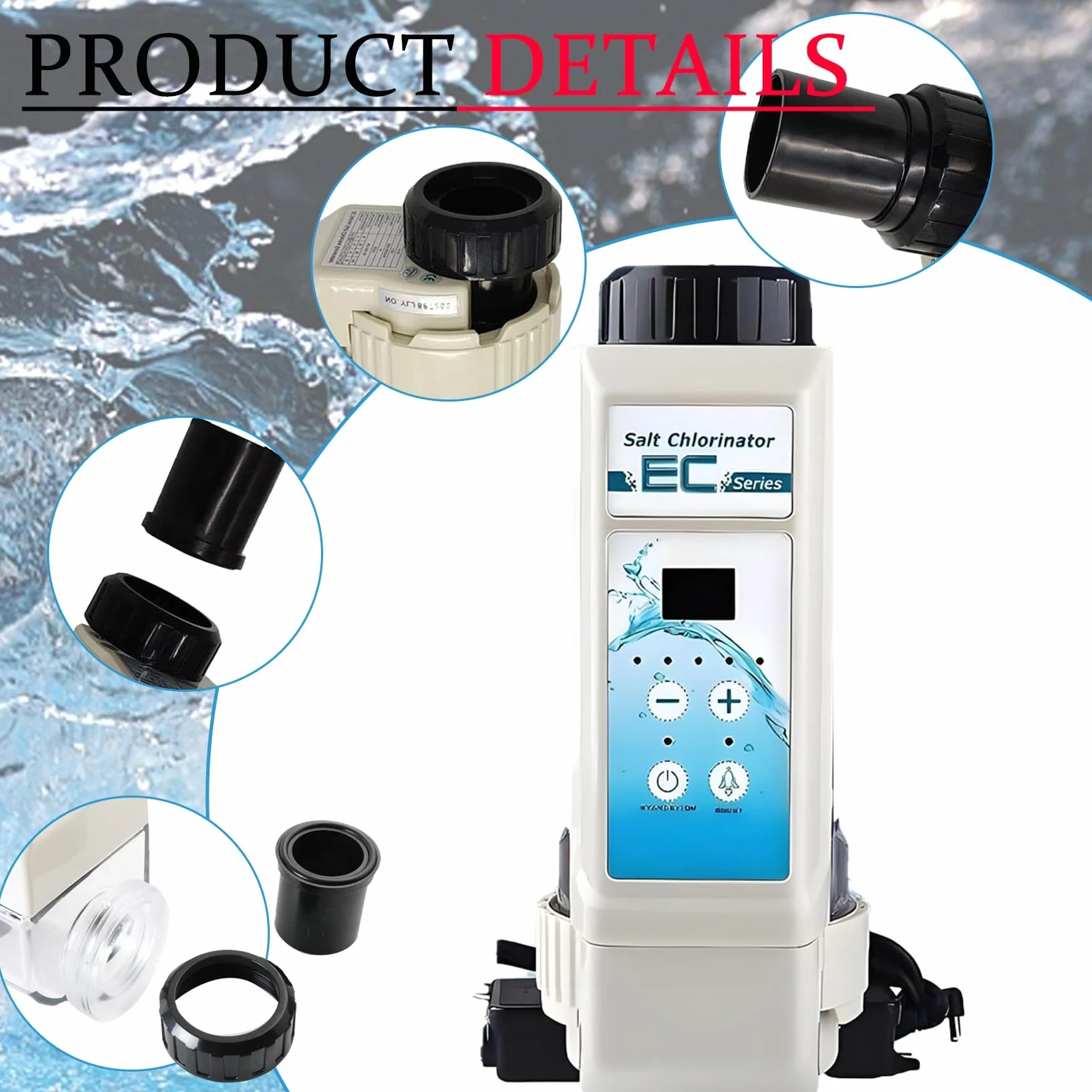Clorador de Sal para Piscinas, Dispositivo automático de cloración de Agua Salada de 8/12/16/20 g/h. Reduce la irritación ajustando los Niveles de salinidad y Cloro del Agua. 12g
