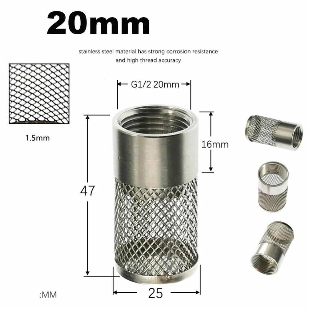 Filtro de manguera de agua en línea de acero inoxidable, rosca hembra de 1/2", 3/4", 1" for riego de jardines y bombas de acuario(1/2inch)