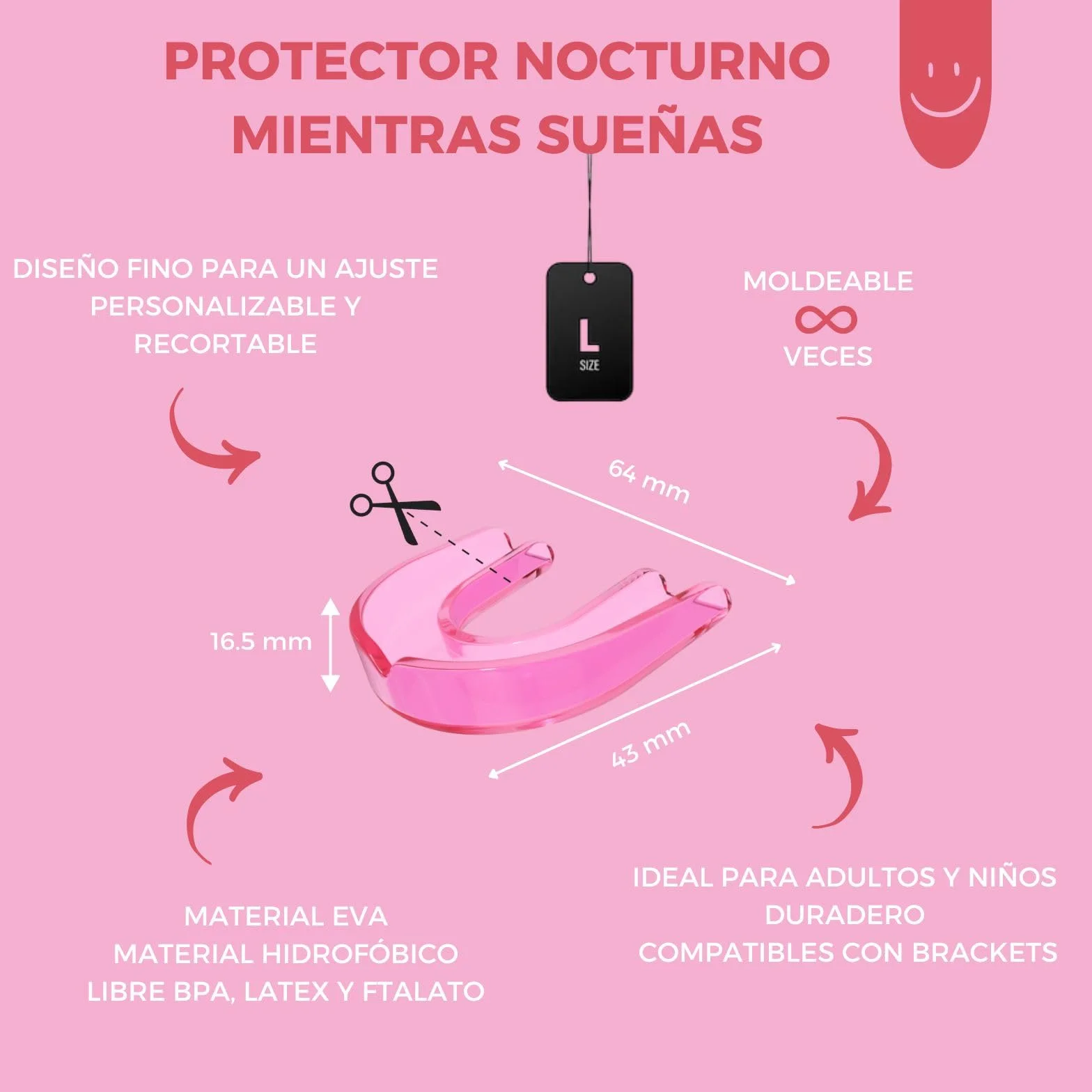KULTIMA Férula Descarga Bruxismo Nocturna 2 Bucales Dentales Moldeables No BPA (ROSA, L)