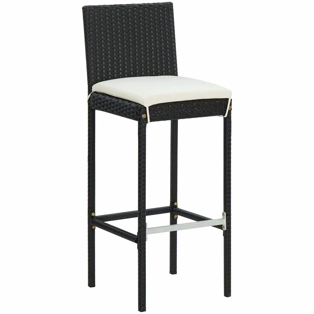 Juego de Muebles de Jardín 7 Piezas con Cojines Ratán PE Negro Conjunto de Bar de Terraza Resistente al Agua Mesa de Patio 130x60x110 cm Estructura de Acero Taburete de Bar