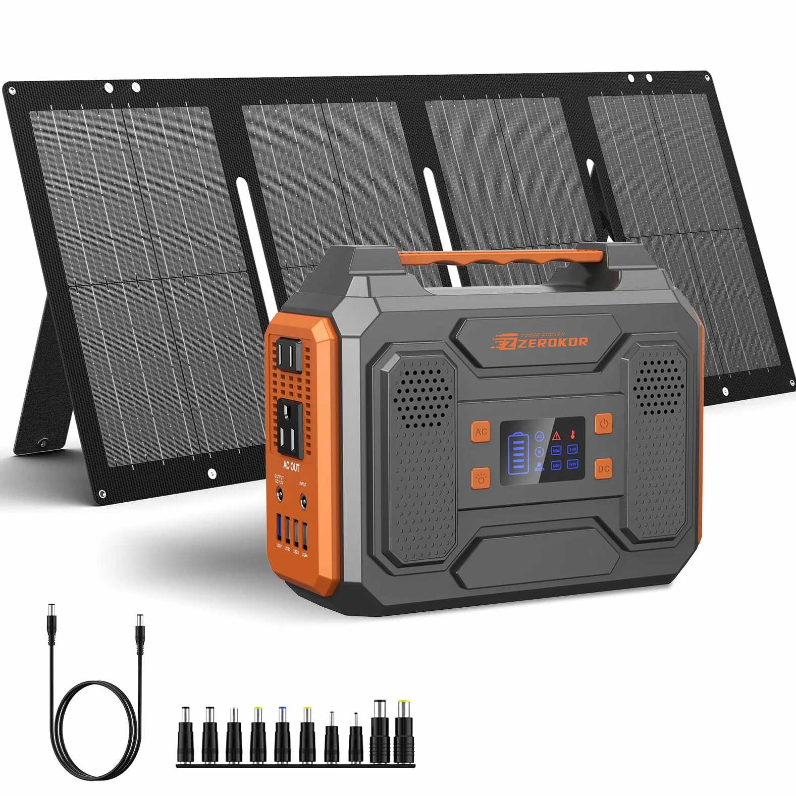 Generador solar portátil, estación de energía portátil de 300 W con panel solar plegable de 60 W, onda sinusoidal pura de 110 V, paquete de batería de litio de 280 Wh con salida de CA CC para uso en