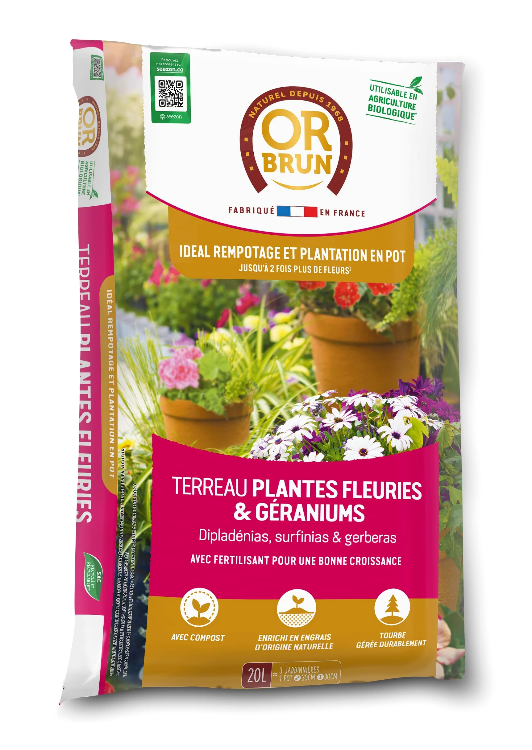Plantas con flores y geranios Tierra para macetas Or Brun 20 L: un medio de cultivo completo