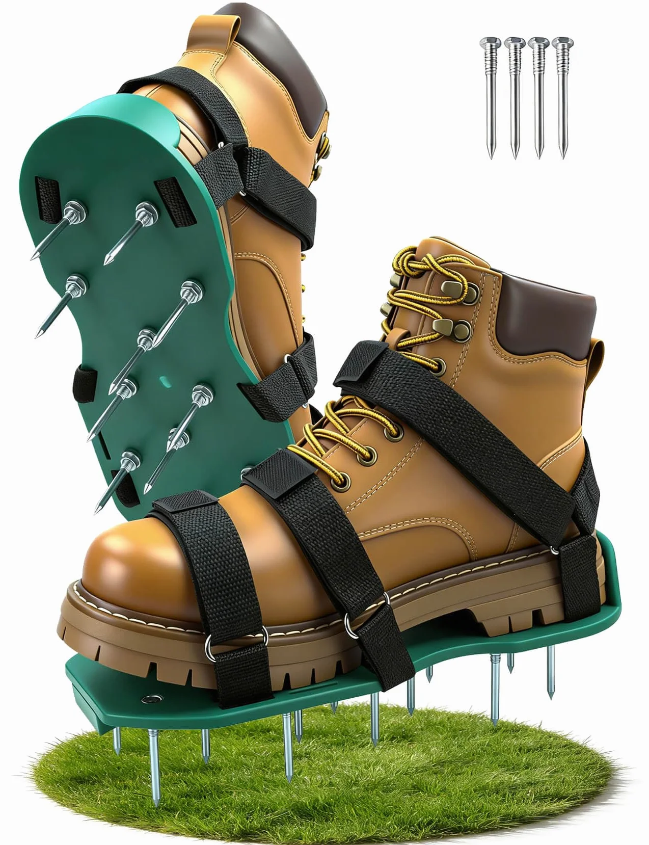 Zapatos aireadores de césped con correas dobles en el empeine, sandalias de aireación resistentes con pinchos para una aireación efectiva, tamaño universal, escarificador y aireador de césped