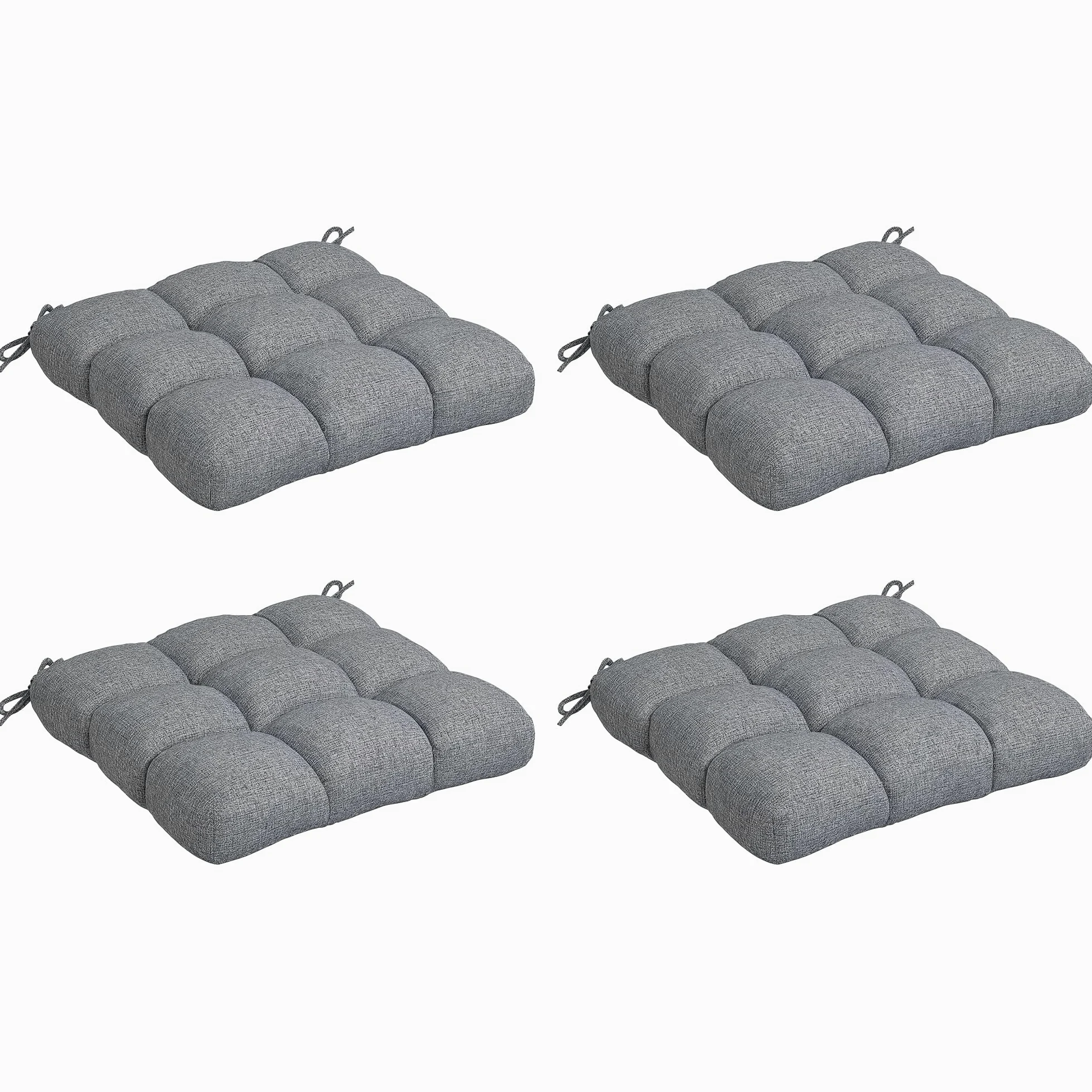 Outsunny Juego de 4 Cojines para Sillas de Comedor 48x48x10 cm Impermeable Anti-UV Gris