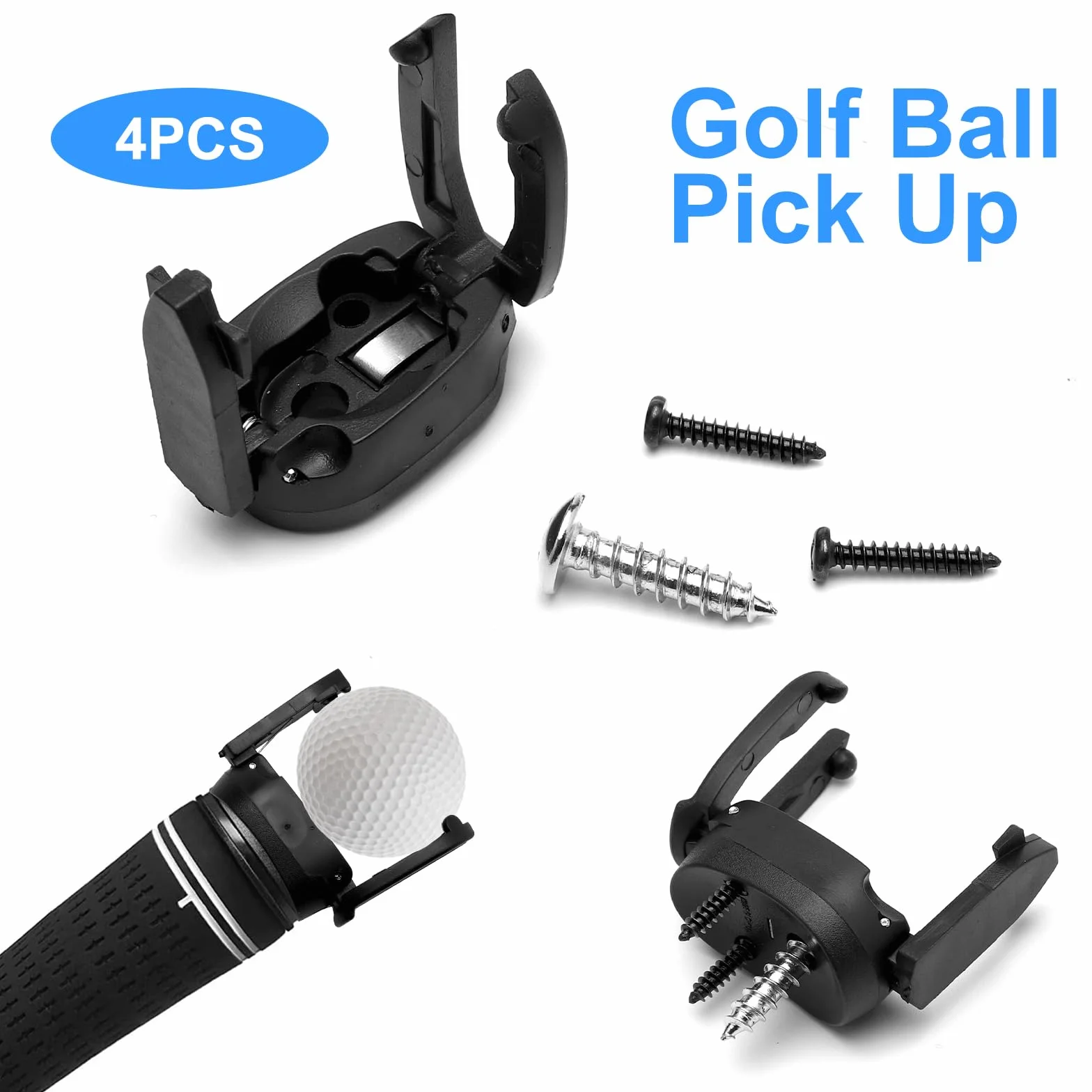 HENGBIRD Recogepelotas de Golf 4 Piezas, Herramienta Recogepelotas Plegable Negro para Putter con 12 Tornillos