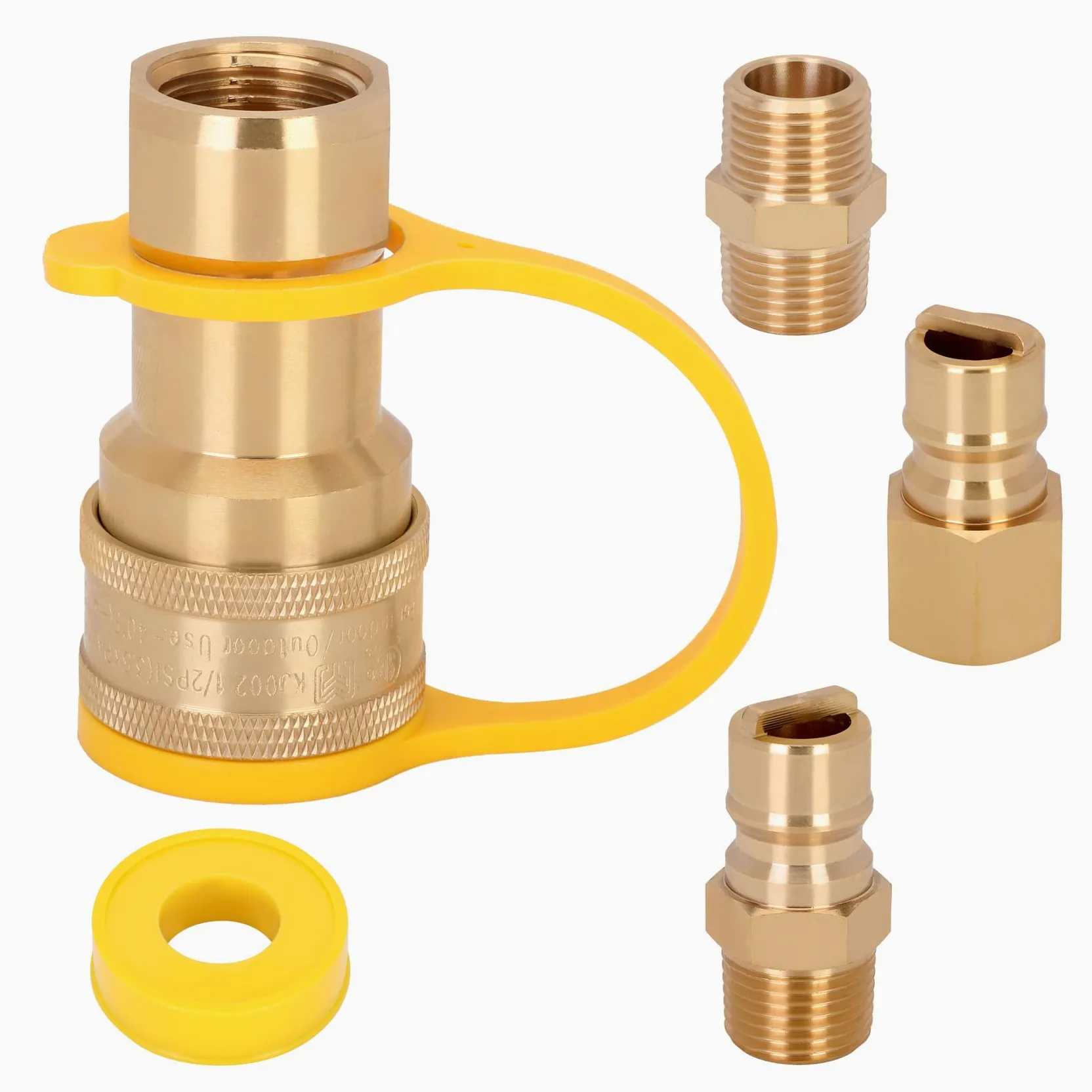 Redants Kit de accesorios de conexión rápida de gas natural de 1,27 cm con enchufe de inserción macho, 100% latón macizo con cubierta antipolvo para generador portátil o conexión de línea de gas de